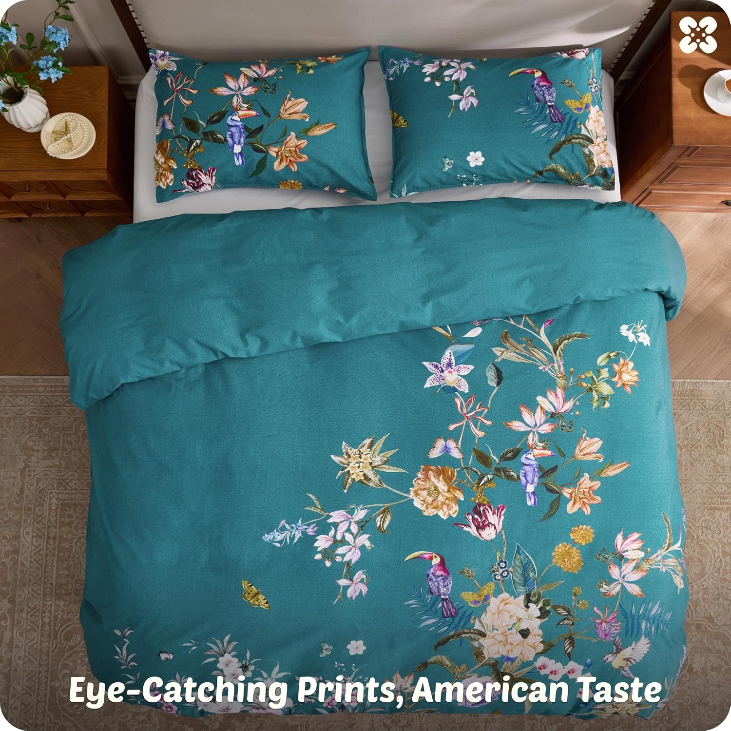 image:imageBedsure PureWoven 100 Cotton Striped Duvet Cover Set Queen TanWhite Washed Cotton LinenLike Texture Breathable Zipper Closure Machine Washable 3 Pieces with 2 Pillow Shams 90 X 9017 Floral Bird No Comforter