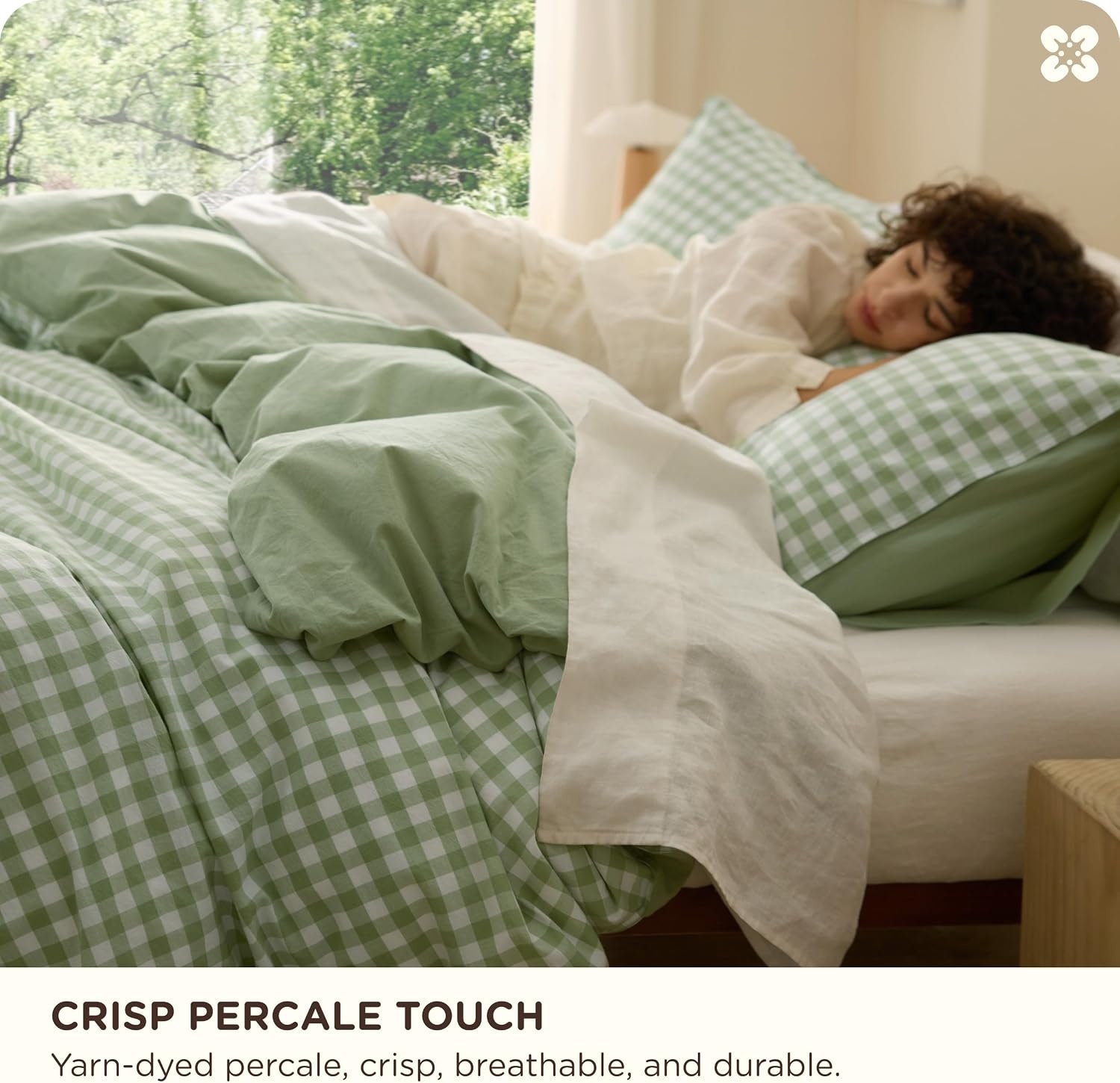 image:imageBedsure PureWoven 100 Cotton Striped Duvet Cover Set Queen TanWhite Washed Cotton LinenLike Texture Breathable Zipper Closure Machine Washable 3 Pieces with 2 Pillow Shams 90 X 9012 Sage Green Gingham No Comforter
