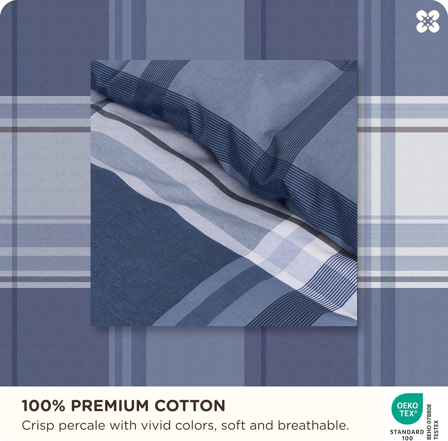 image:imageBedsure PureWoven 100 Cotton Striped Duvet Cover Set Queen TanWhite Washed Cotton LinenLike Texture Breathable Zipper Closure Machine Washable 3 Pieces with 2 Pillow Shams 90 X 9014 Navy Buffalo Plaid No Comforter