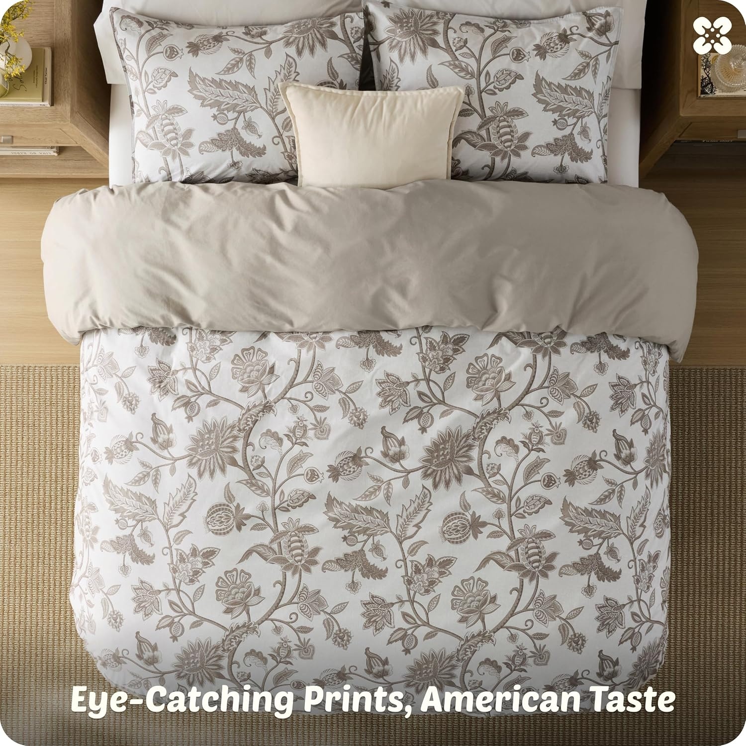 image:imageBedsure PureWoven 100 Cotton Striped Duvet Cover Set Queen TanWhite Washed Cotton LinenLike Texture Breathable Zipper Closure Machine Washable 3 Pieces with 2 Pillow Shams 90 X 9002 Linen Vines No Comforter