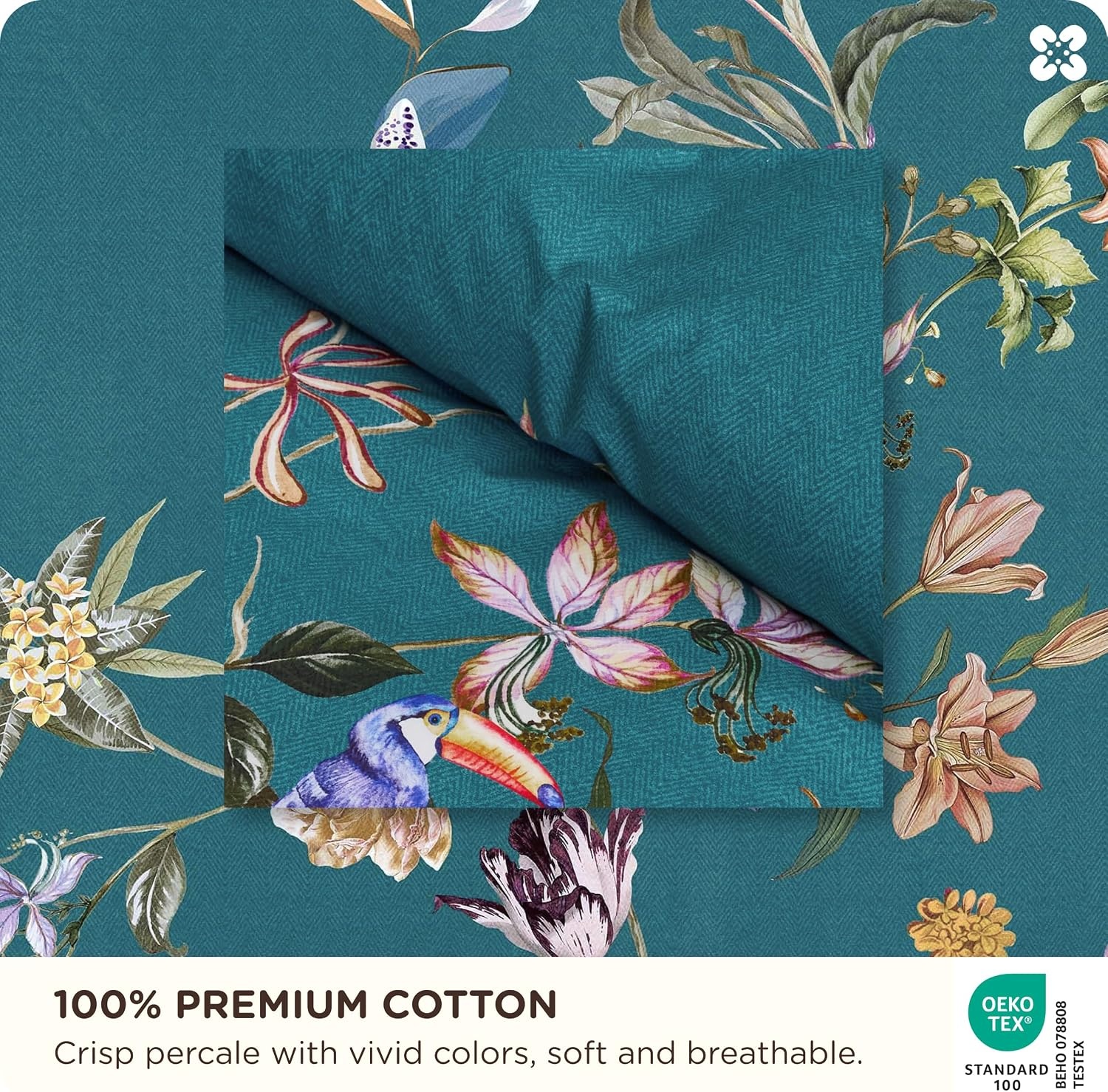 image:imageBedsure PureWoven 100 Cotton Striped Duvet Cover Set Queen TanWhite Washed Cotton LinenLike Texture Breathable Zipper Closure Machine Washable 3 Pieces with 2 Pillow Shams 90 X 9017 Floral Bird No Comforter