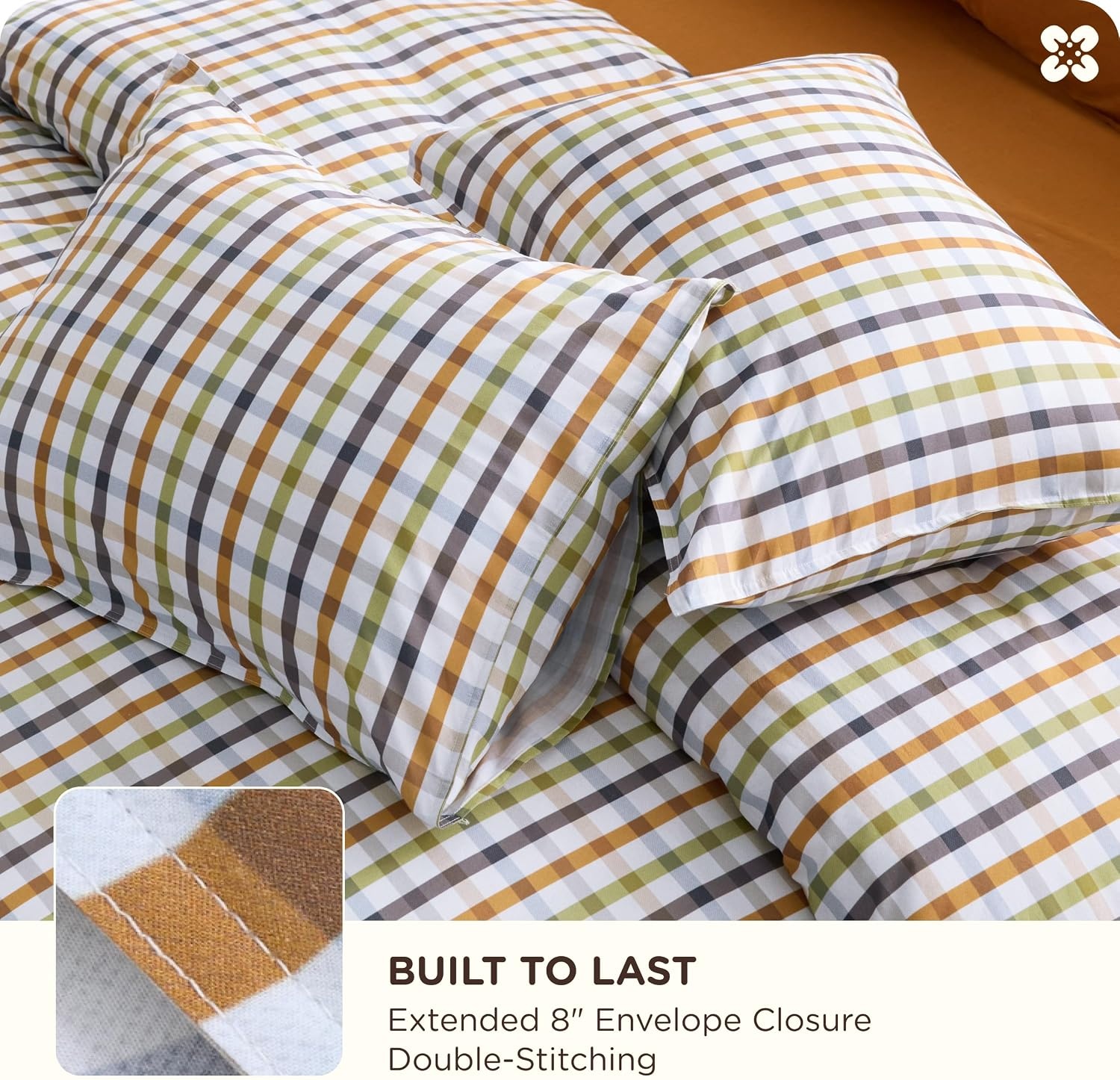 image:imageBedsure PureWoven 100 Cotton Striped Duvet Cover Set Queen TanWhite Washed Cotton LinenLike Texture Breathable Zipper Closure Machine Washable 3 Pieces with 2 Pillow Shams 90 X 9015 Warm Gingham No Comforter
