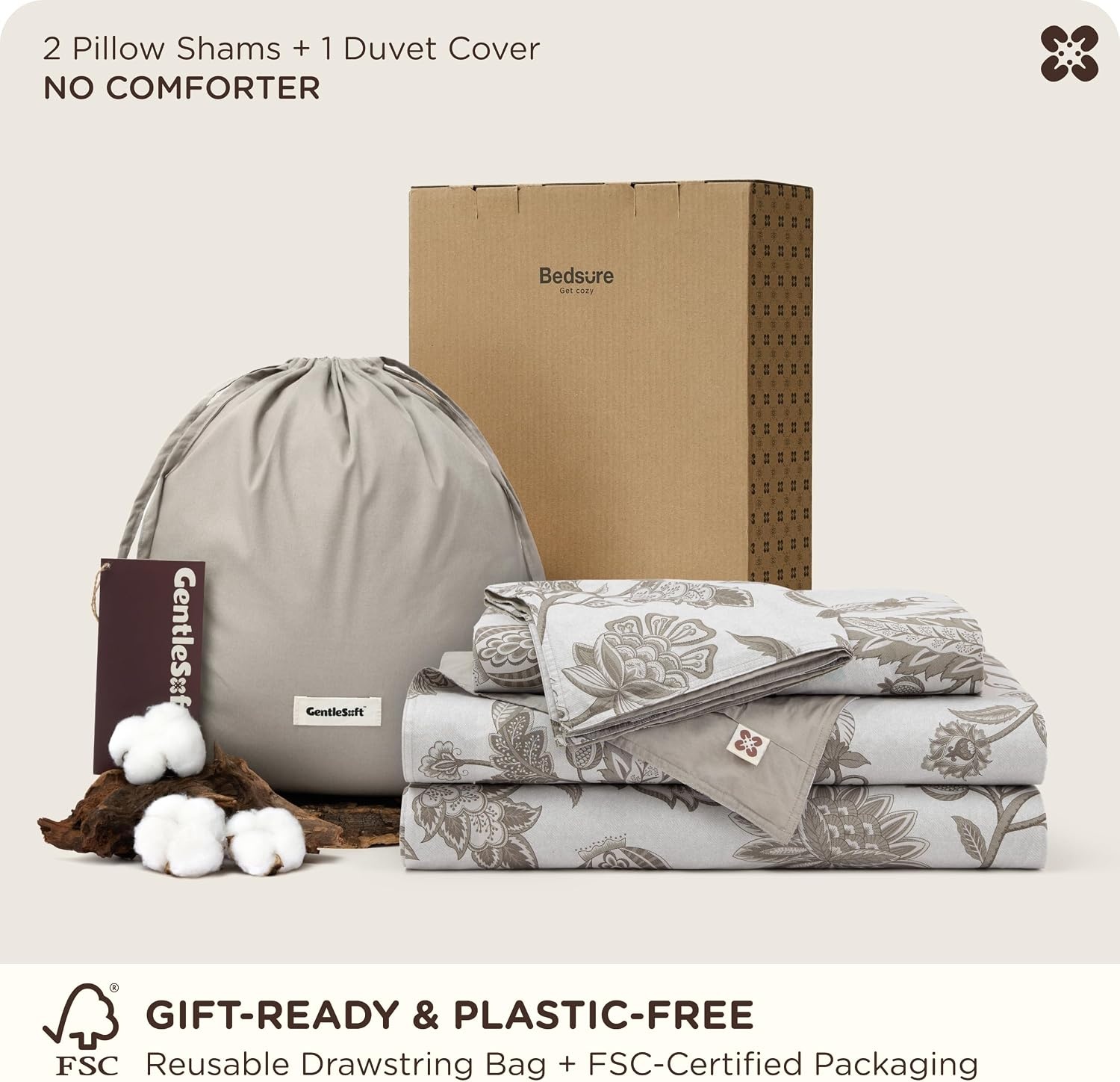 image:imageBedsure PureWoven 100 Cotton Striped Duvet Cover Set Queen TanWhite Washed Cotton LinenLike Texture Breathable Zipper Closure Machine Washable 3 Pieces with 2 Pillow Shams 90 X 9002 Linen Vines No Comforter