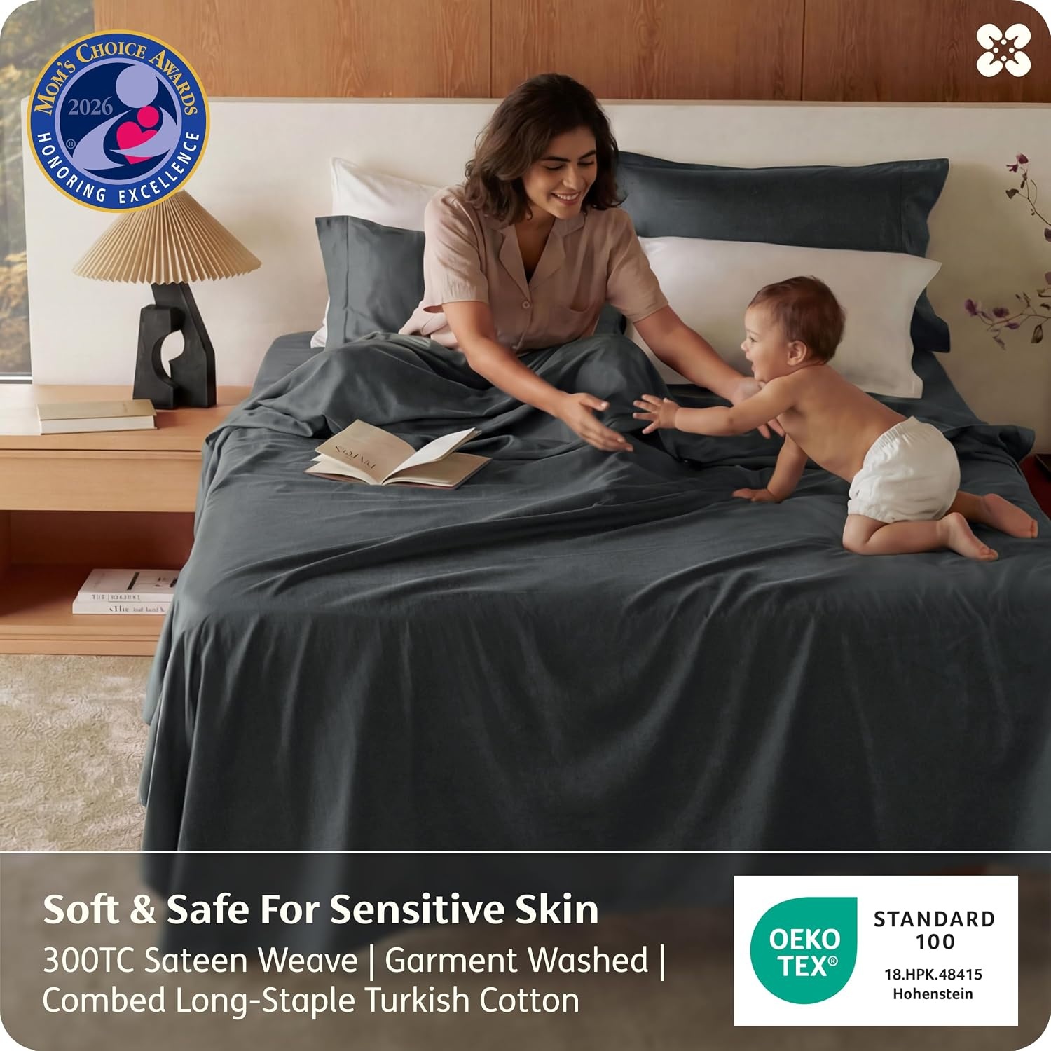 image:imageBedsure PureWoven 100 GOTS Certified Organic Cotton Sheets Queen Size EcoFriendly 17 Deep Pocket with Corner Straps Luxury Hotel Soft Breathable amp Durable Sateen Bed Sheets OEKOTex Linen07 Charcoal