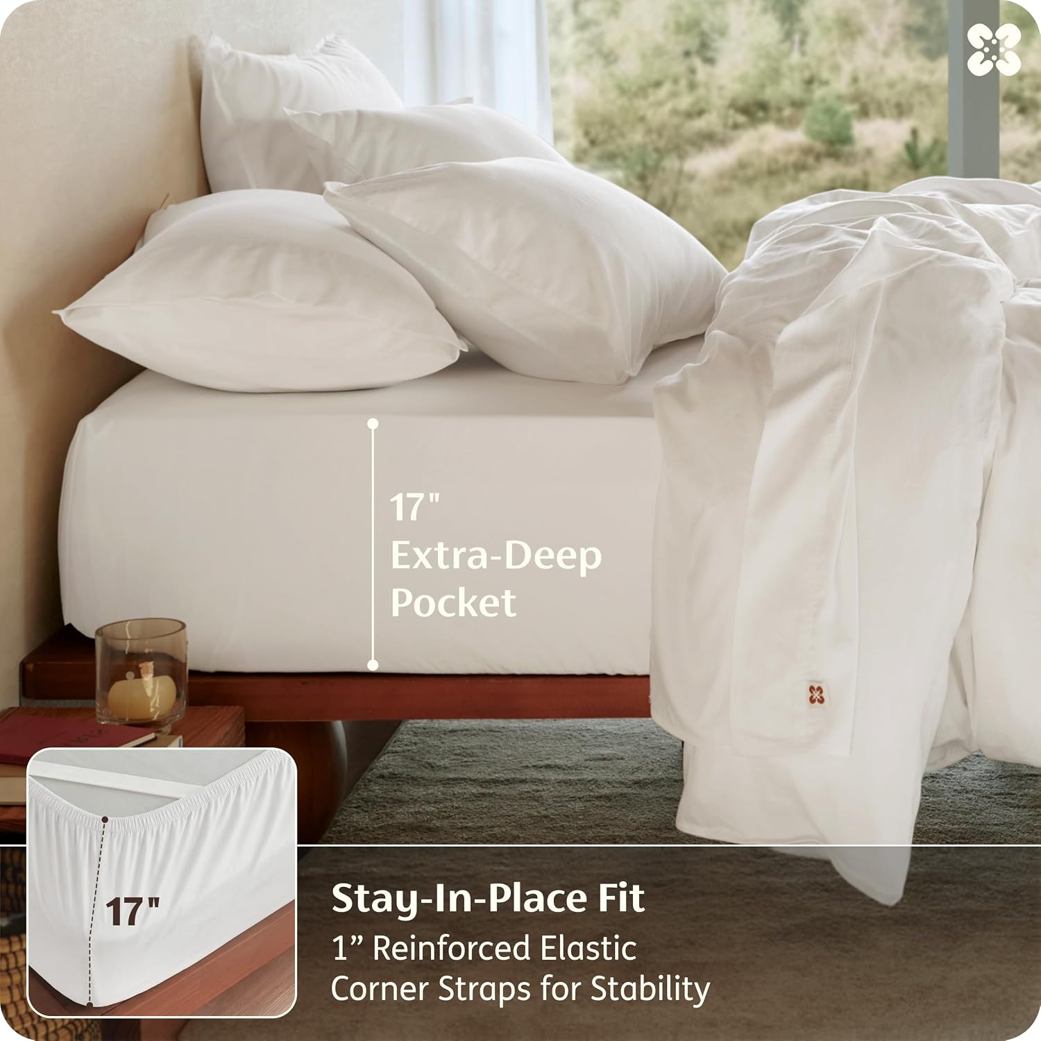 image:imageBedsure PureWoven 100 GOTS Certified Organic Cotton Sheets Queen Size EcoFriendly 17 Deep Pocket with Corner Straps Luxury Hotel Soft Breathable amp Durable Sateen Bed Sheets OEKOTex Linen01 White