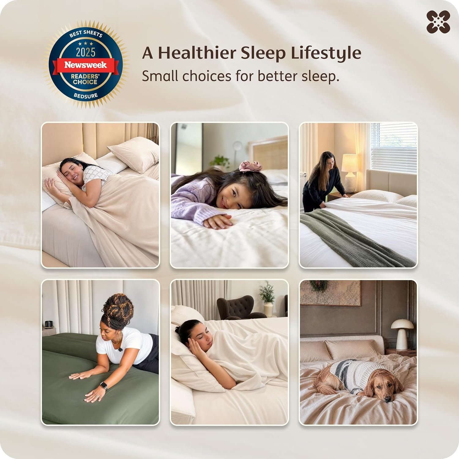 image:imageBedsure PureWoven 100 GOTS Certified Organic Cotton Sheets Queen Size EcoFriendly 17 Deep Pocket with Corner Straps Luxury Hotel Soft Breathable amp Durable Sateen Bed Sheets OEKOTex Linen04 Light Brown