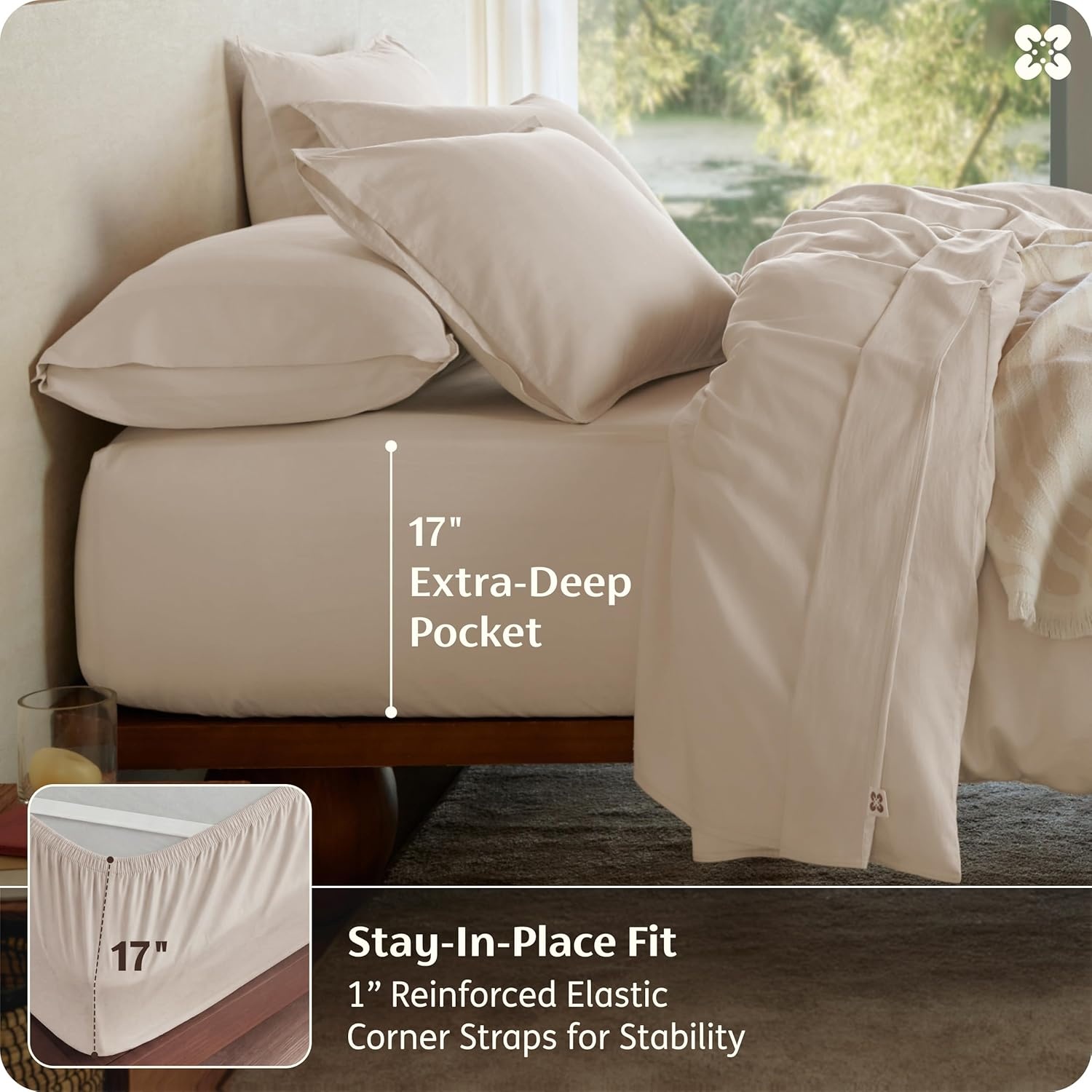 image:imageBedsure PureWoven 100 GOTS Certified Organic Cotton Sheets Queen Size EcoFriendly 17 Deep Pocket with Corner Straps Luxury Hotel Soft Breathable amp Durable Sateen Bed Sheets OEKOTex Linen03 Linen