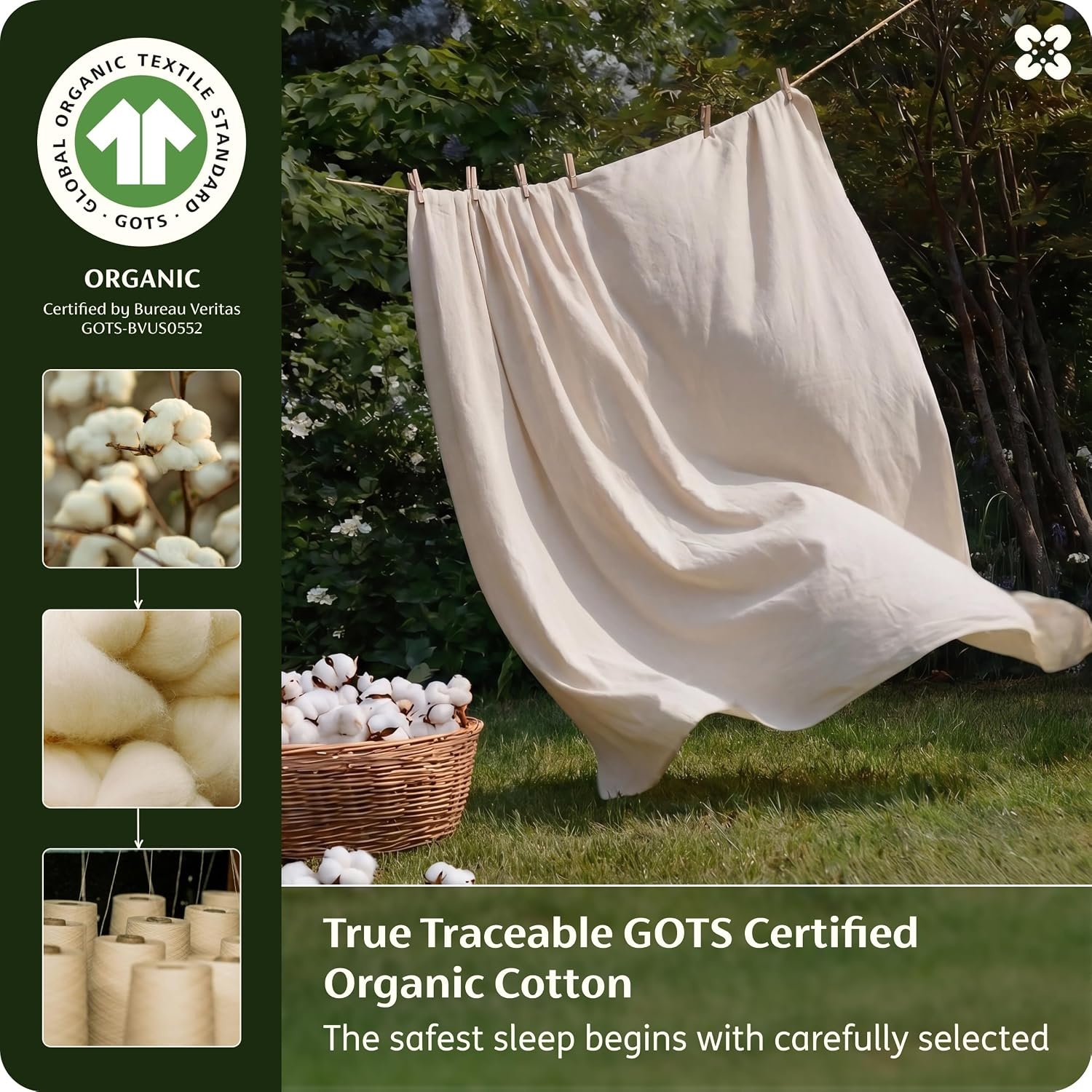 image:imageBedsure PureWoven 100 GOTS Certified Organic Cotton Sheets Queen Size EcoFriendly 17 Deep Pocket with Corner Straps Luxury Hotel Soft Breathable amp Durable Sateen Bed Sheets OEKOTex Linen03 Linen