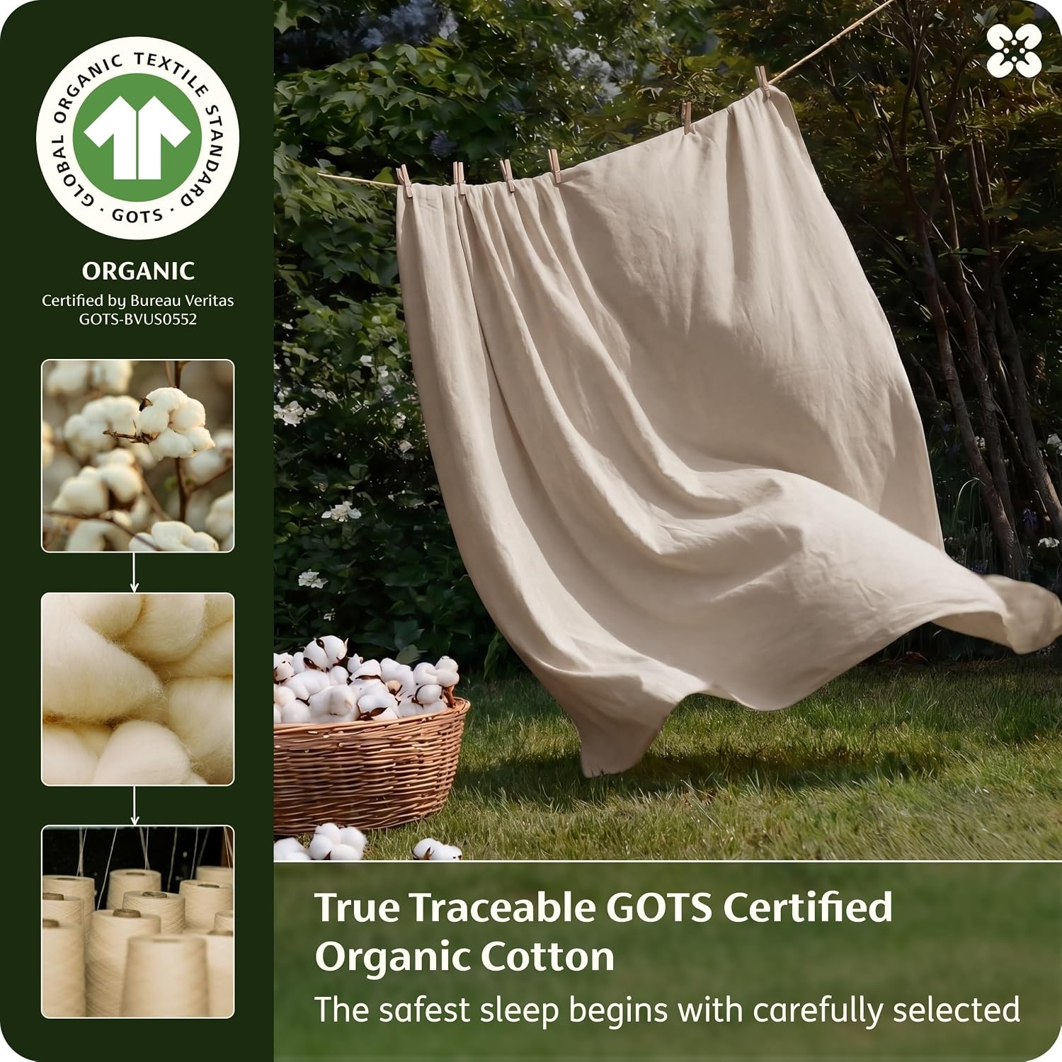 image:imageBedsure PureWoven 100 GOTS Certified Organic Cotton Sheets Queen Size EcoFriendly 17 Deep Pocket with Corner Straps Luxury Hotel Soft Breathable amp Durable Sateen Bed Sheets OEKOTex Linen04 Light Brown