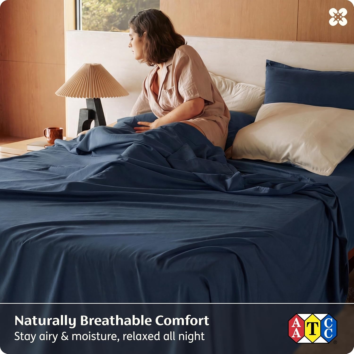 image:imageBedsure PureWoven 100 GOTS Certified Organic Cotton Sheets Queen Size EcoFriendly 17 Deep Pocket with Corner Straps Luxury Hotel Soft Breathable amp Durable Sateen Bed Sheets OEKOTex Linen06 Navy