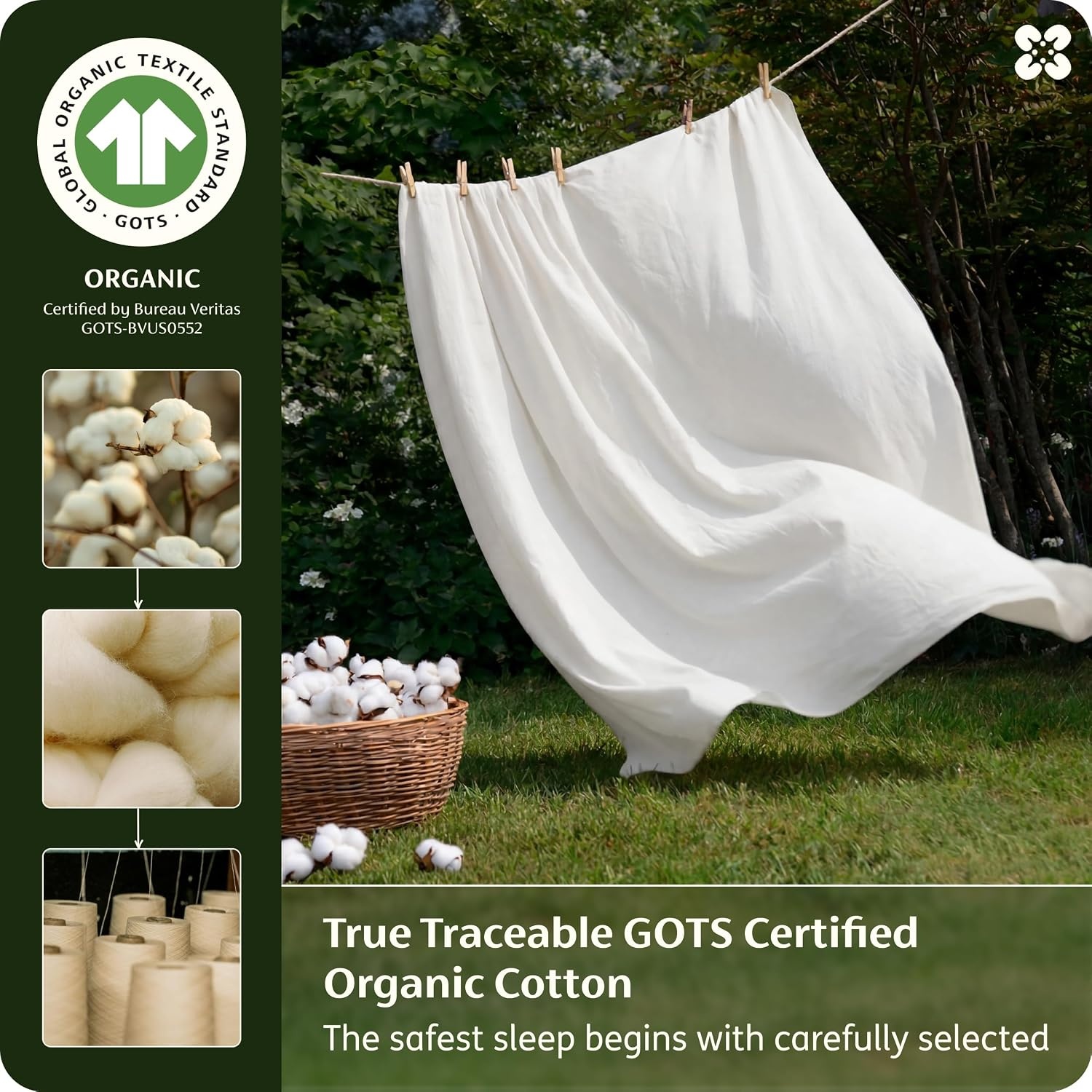 image:imageBedsure PureWoven 100 GOTS Certified Organic Cotton Sheets Queen Size EcoFriendly 17 Deep Pocket with Corner Straps Luxury Hotel Soft Breathable amp Durable Sateen Bed Sheets OEKOTex Linen01 White