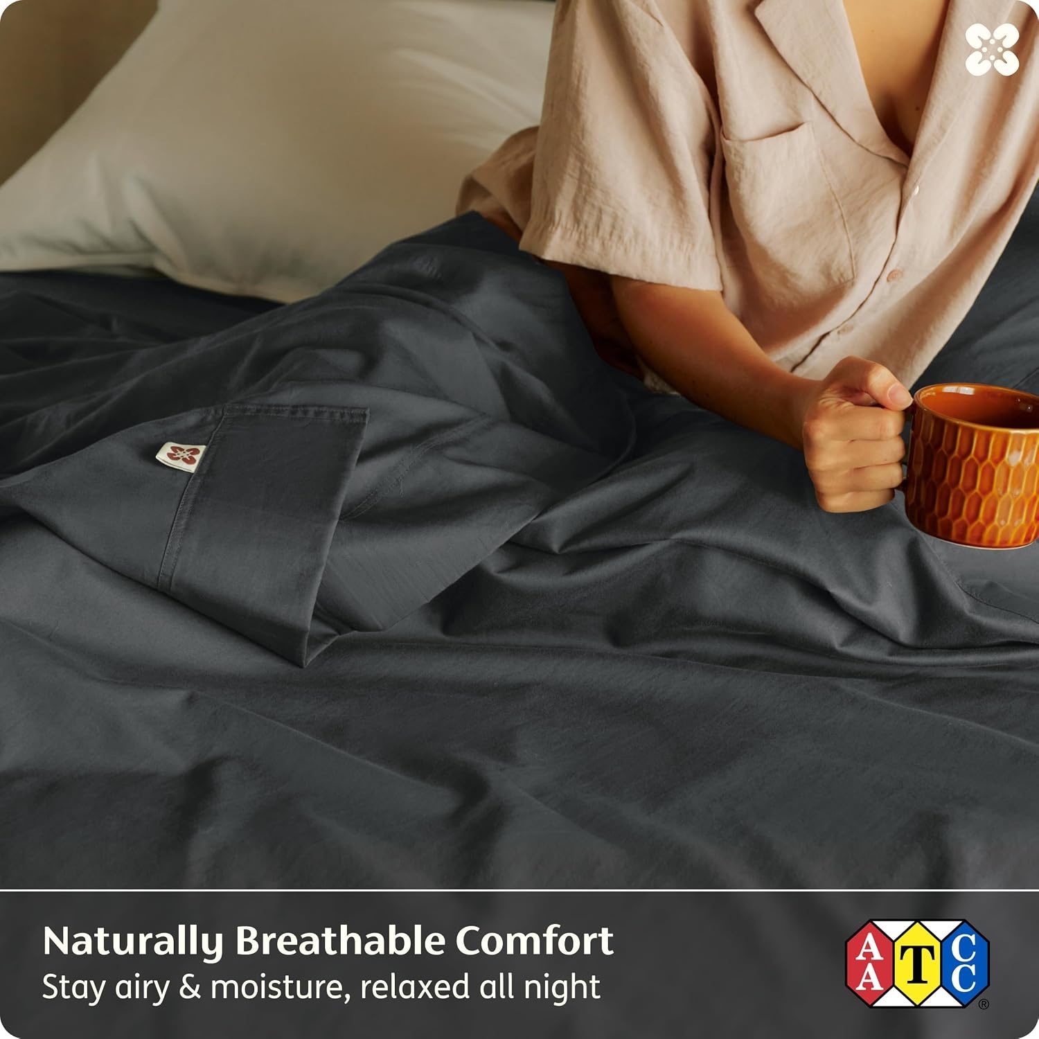 image:imageBedsure PureWoven 100 GOTS Certified Organic Cotton Sheets Queen Size EcoFriendly 17 Deep Pocket with Corner Straps Luxury Hotel Soft Breathable amp Durable Sateen Bed Sheets OEKOTex Linen07 Charcoal