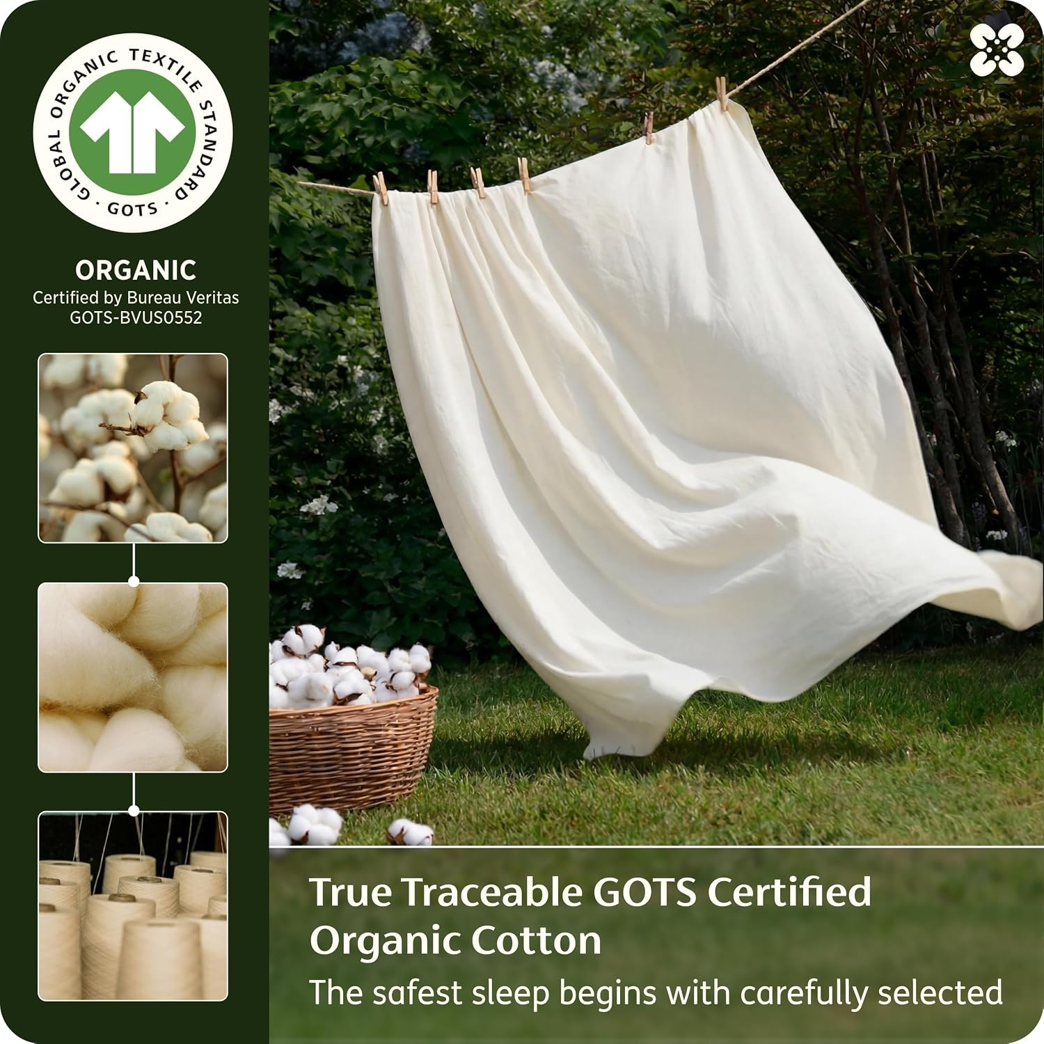 image:imageBedsure PureWoven 100 GOTS Certified Organic Cotton Sheets Queen Size EcoFriendly 17 Deep Pocket with Corner Straps Luxury Hotel Soft Breathable amp Durable Sateen Bed Sheets OEKOTex Linen02 Ivory