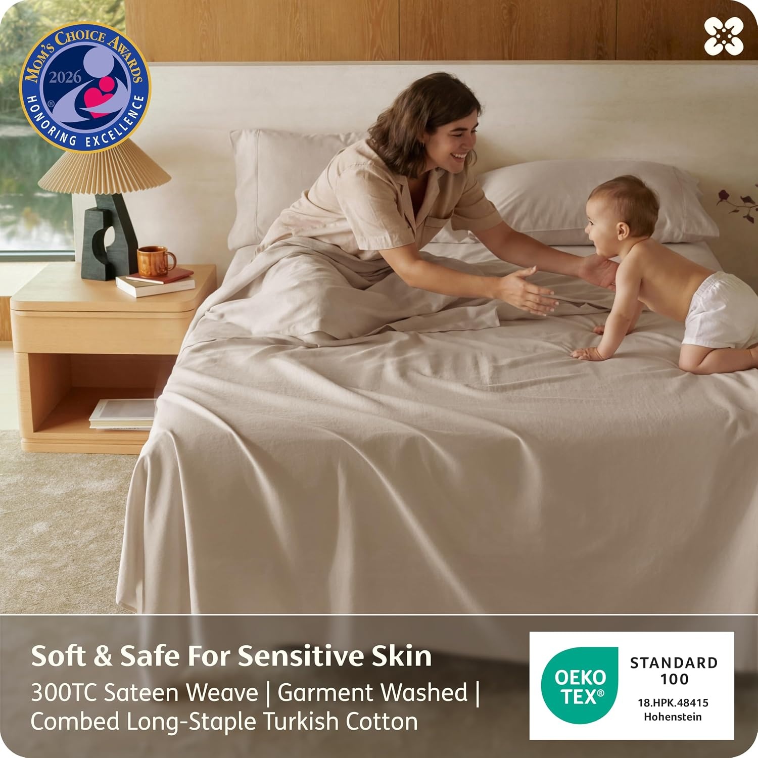 image:imageBedsure PureWoven 100 GOTS Certified Organic Cotton Sheets Queen Size EcoFriendly 17 Deep Pocket with Corner Straps Luxury Hotel Soft Breathable amp Durable Sateen Bed Sheets OEKOTex Linen04 Light Brown