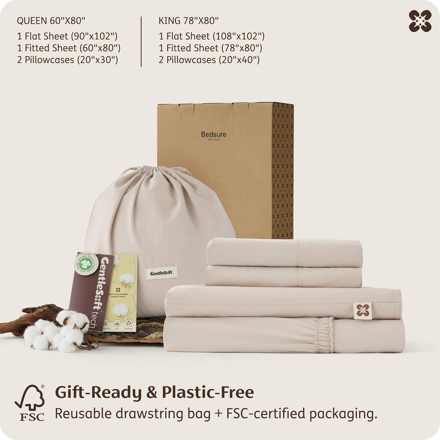 image:imageBedsure PureWoven 100 GOTS Certified Organic Cotton Sheets Queen Size EcoFriendly 17 Deep Pocket with Corner Straps Luxury Hotel Soft Breathable amp Durable Sateen Bed Sheets OEKOTex Linen03 Linen