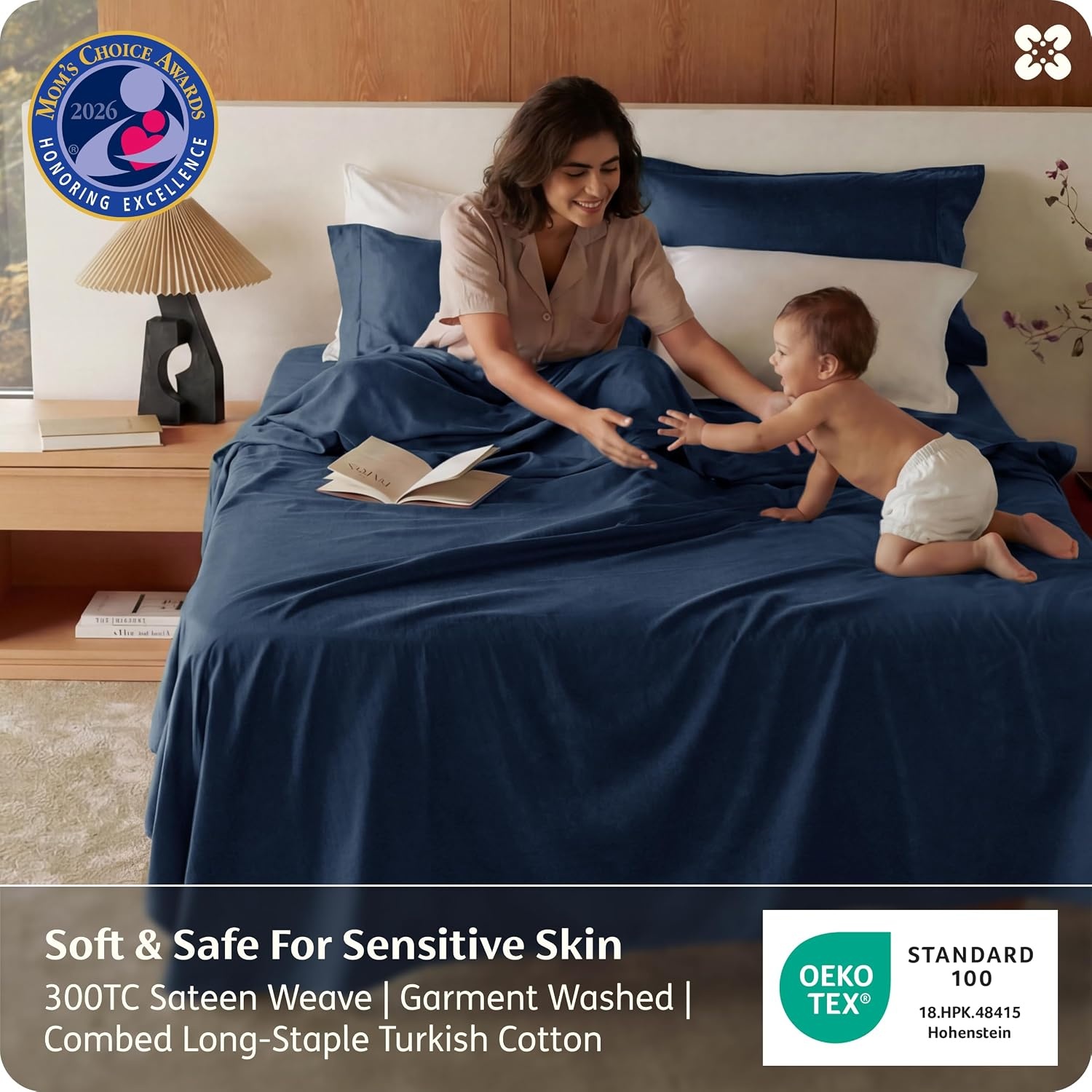 image:imageBedsure PureWoven 100 GOTS Certified Organic Cotton Sheets Queen Size EcoFriendly 17 Deep Pocket with Corner Straps Luxury Hotel Soft Breathable amp Durable Sateen Bed Sheets OEKOTex Linen06 Navy