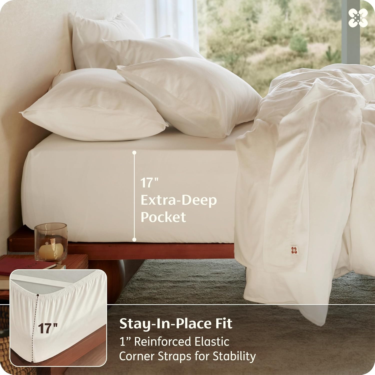 image:imageBedsure PureWoven 100 GOTS Certified Organic Cotton Sheets Queen Size EcoFriendly 17 Deep Pocket with Corner Straps Luxury Hotel Soft Breathable amp Durable Sateen Bed Sheets OEKOTex Linen02 Ivory