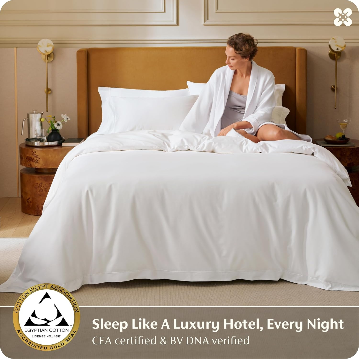 image:imageBedsure PureWoven 100 Giza Egyptian Cotton Duvet Cover King 104x90 CEA amp BV Certified Luxury Hotel Sateen Soft amp Breathable Bedding for AllSeason 8 Interior Ties 3 Pieces Navy Blue01 White