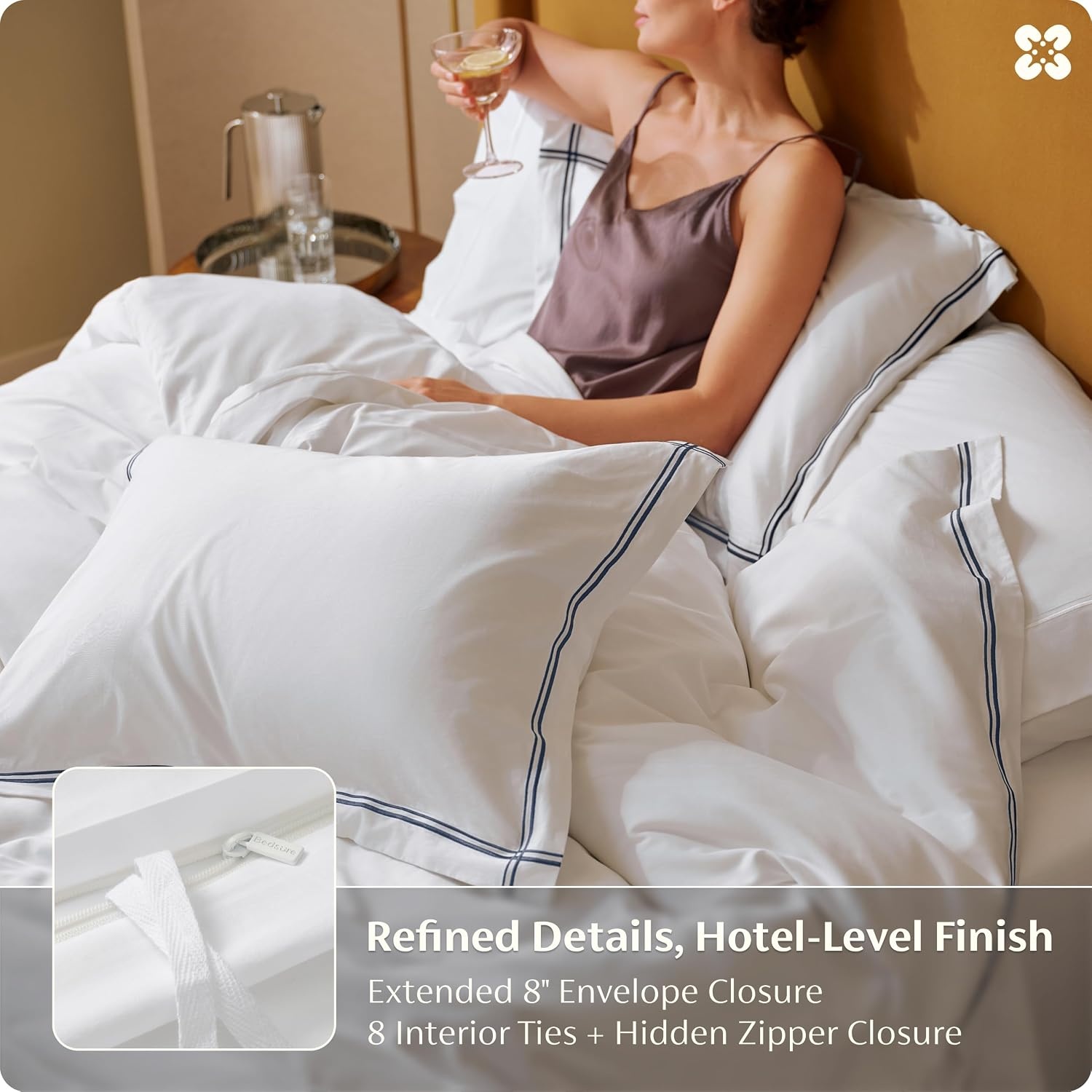 image:imageBedsure PureWoven 100 Giza Egyptian Cotton Duvet Cover King 104x90 CEA amp BV Certified Luxury Hotel Sateen Soft amp Breathable Bedding for AllSeason 8 Interior Ties 3 Pieces Navy Blue03 Navy Blue