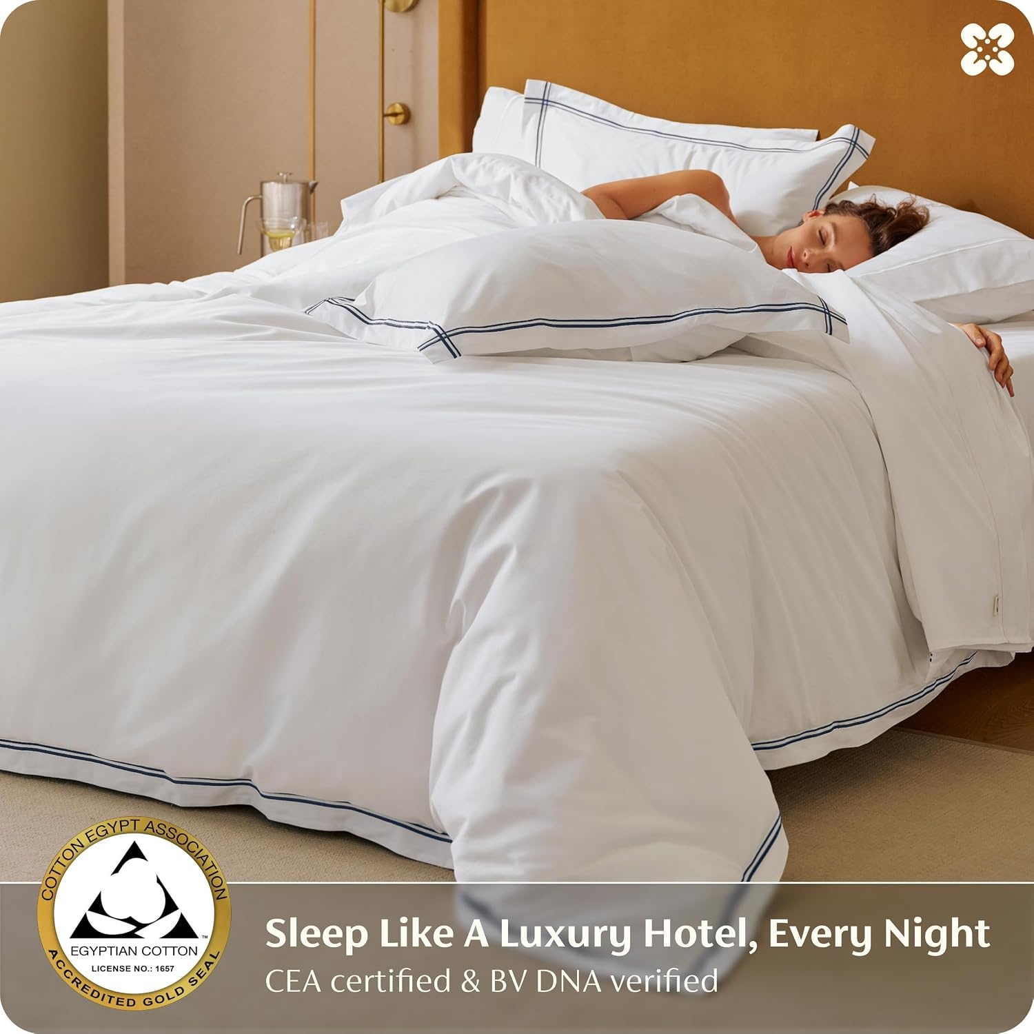 image:imageBedsure PureWoven 100 Giza Egyptian Cotton Duvet Cover King 104x90 CEA amp BV Certified Luxury Hotel Sateen Soft amp Breathable Bedding for AllSeason 8 Interior Ties 3 Pieces Navy Blue03 Navy Blue