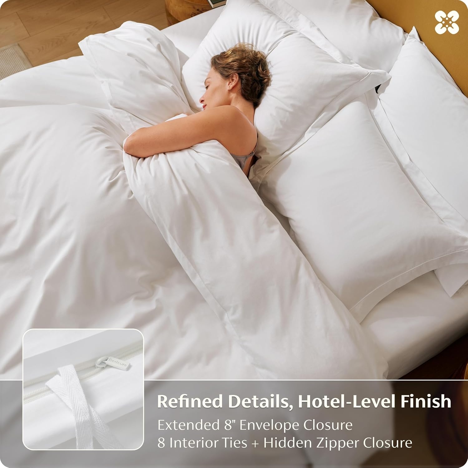 image:imageBedsure PureWoven 100 Giza Egyptian Cotton Duvet Cover King 104x90 CEA amp BV Certified Luxury Hotel Sateen Soft amp Breathable Bedding for AllSeason 8 Interior Ties 3 Pieces Navy Blue01 White