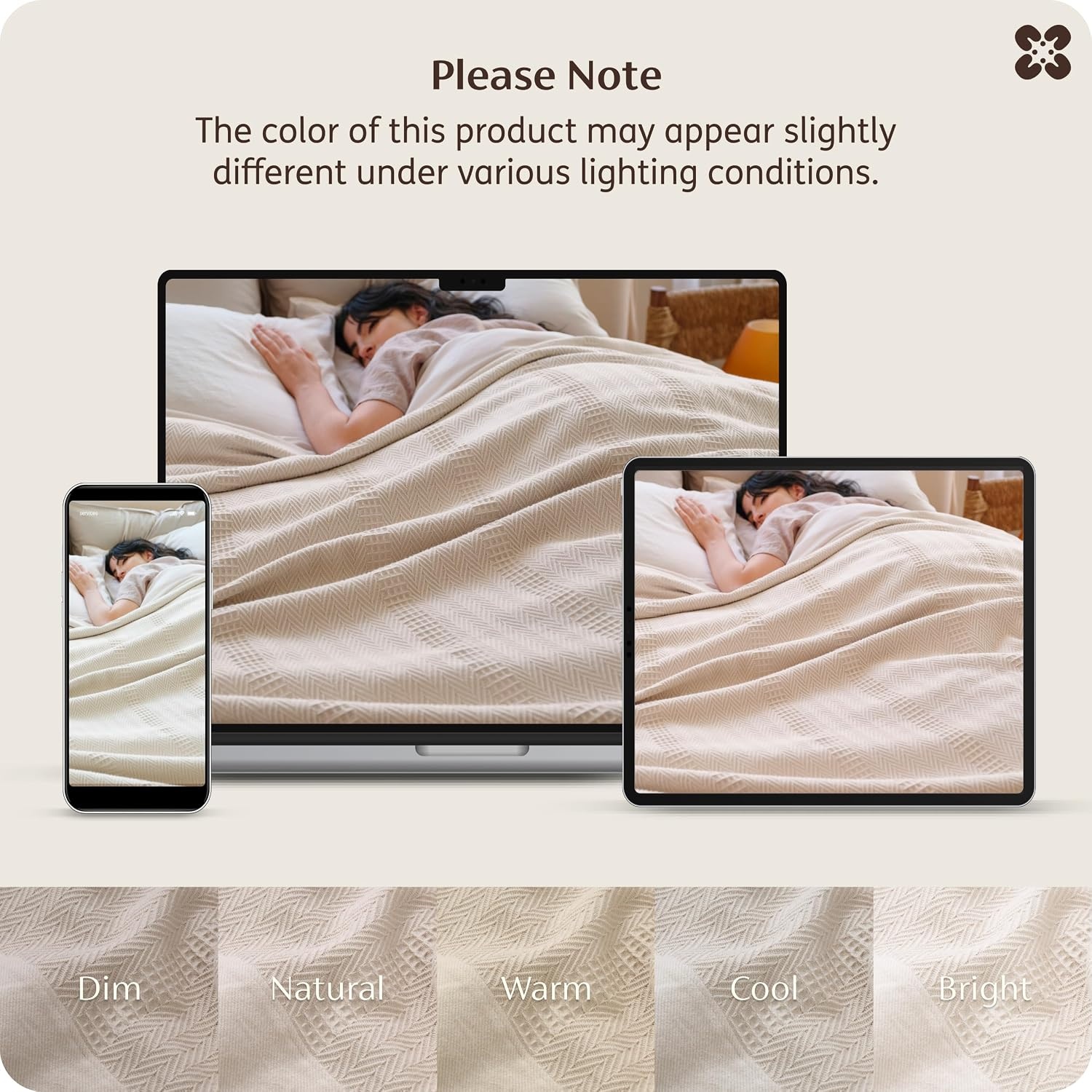 image:imageBedsure PureWoven 100 Organic Cotton Waffle Luxury Blanket Queen White GOTS Certified Organic Cotton Waffle amp Herringbone Textured Soft Breathable All Season Machine Washable Home Decor Gift03 Beige