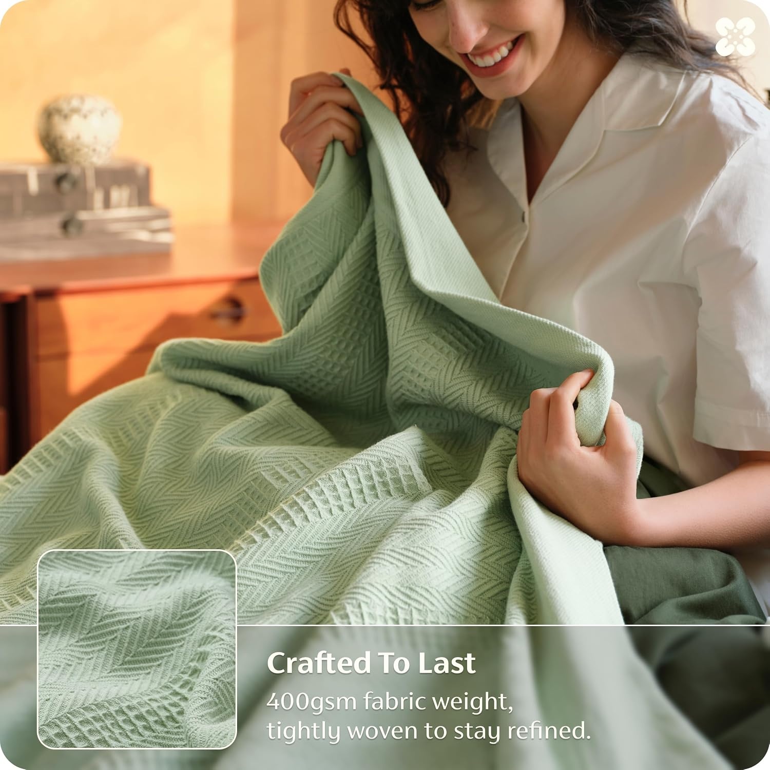 image:imageBedsure PureWoven 100 Organic Cotton Waffle Luxury Blanket Queen White GOTS Certified Organic Cotton Waffle amp Herringbone Textured Soft Breathable All Season Machine Washable Home Decor Gift04 Light Green