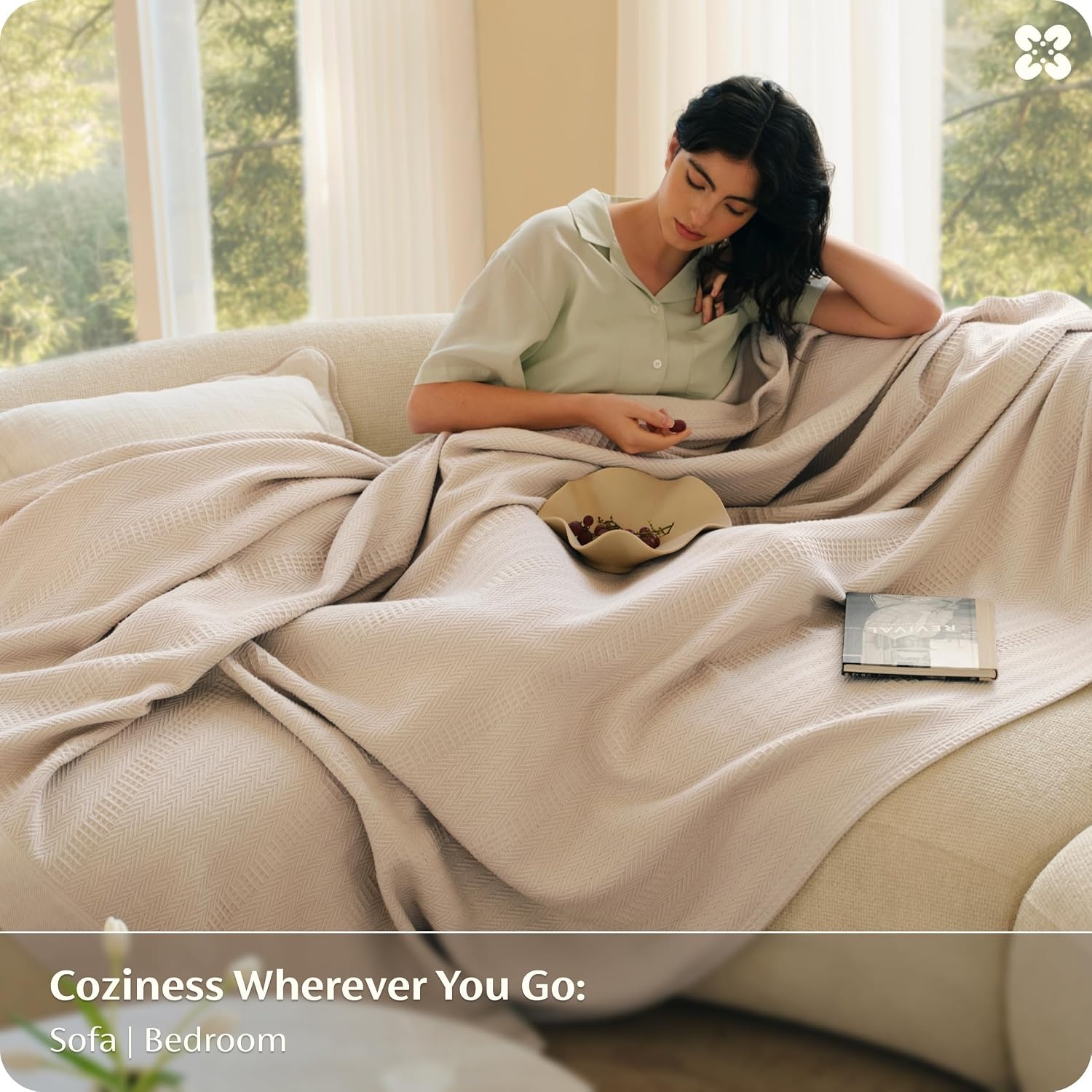 image:imageBedsure PureWoven 100 Organic Cotton Waffle Luxury Blanket Queen White GOTS Certified Organic Cotton Waffle amp Herringbone Textured Soft Breathable All Season Machine Washable Home Decor Gift03 Beige