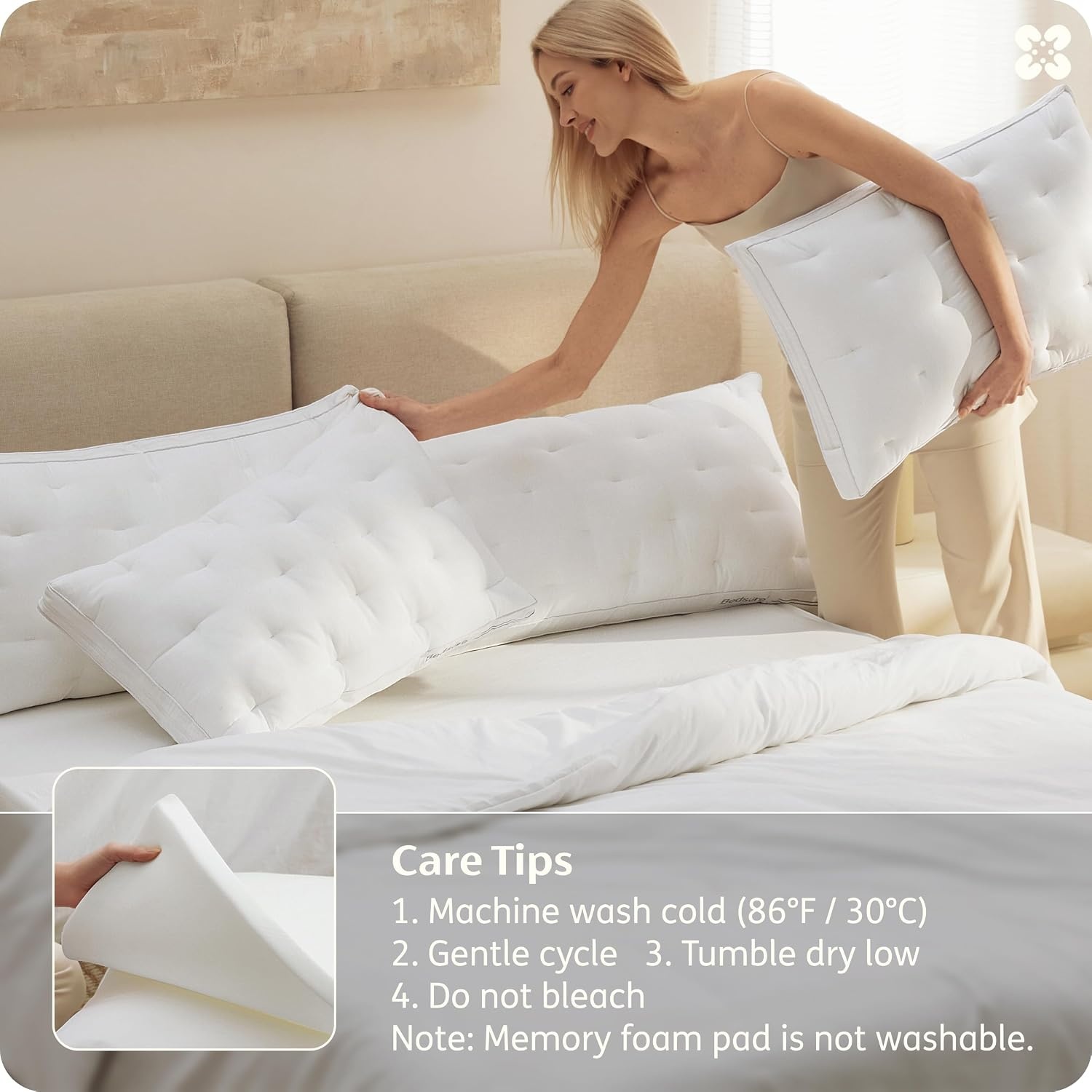 image:imageBedsure PureWoven Adjustable Pillow Queen for Back Stomach Side Sleepers CertiPURUS Memory Foam amp Down Alternative DualFill 100 Cotton Cover 3in1 357 Custom Height Pillow 26x171 PackWhite