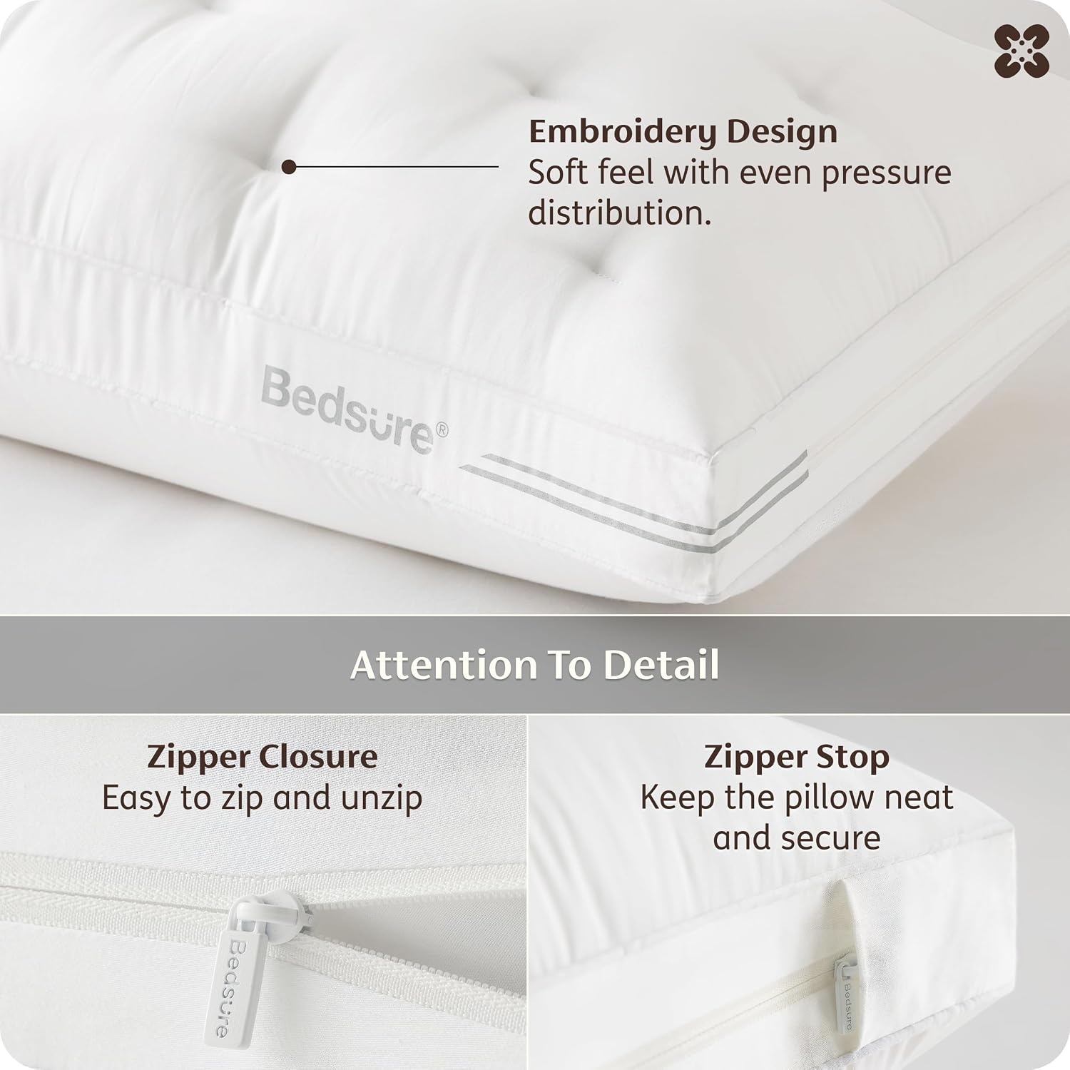 image:imageBedsure PureWoven Adjustable Pillow Queen for Back Stomach Side Sleepers CertiPURUS Memory Foam amp Down Alternative DualFill 100 Cotton Cover 3in1 357 Custom Height Pillow 26x171 PackWhite