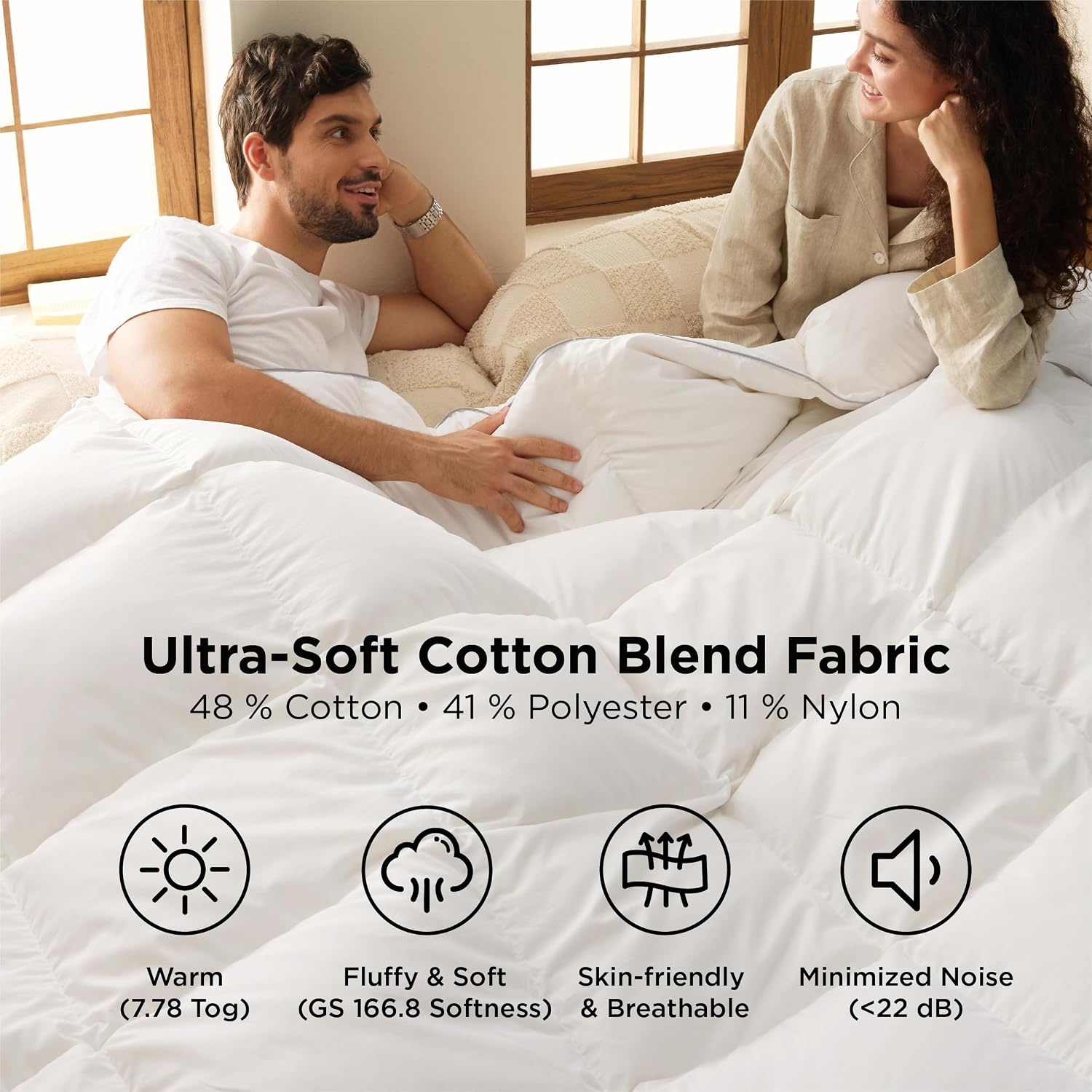 image:imageBedsure PureWoven Feather Down Comforter Queen Size All Season Duvet Downpass Certified Hotel Luxury Duvet Insert 8 Corner Tabs amp Storage Bag Soft Cotton Blend 90x90 Inches LightweightWhite Medium Weight
