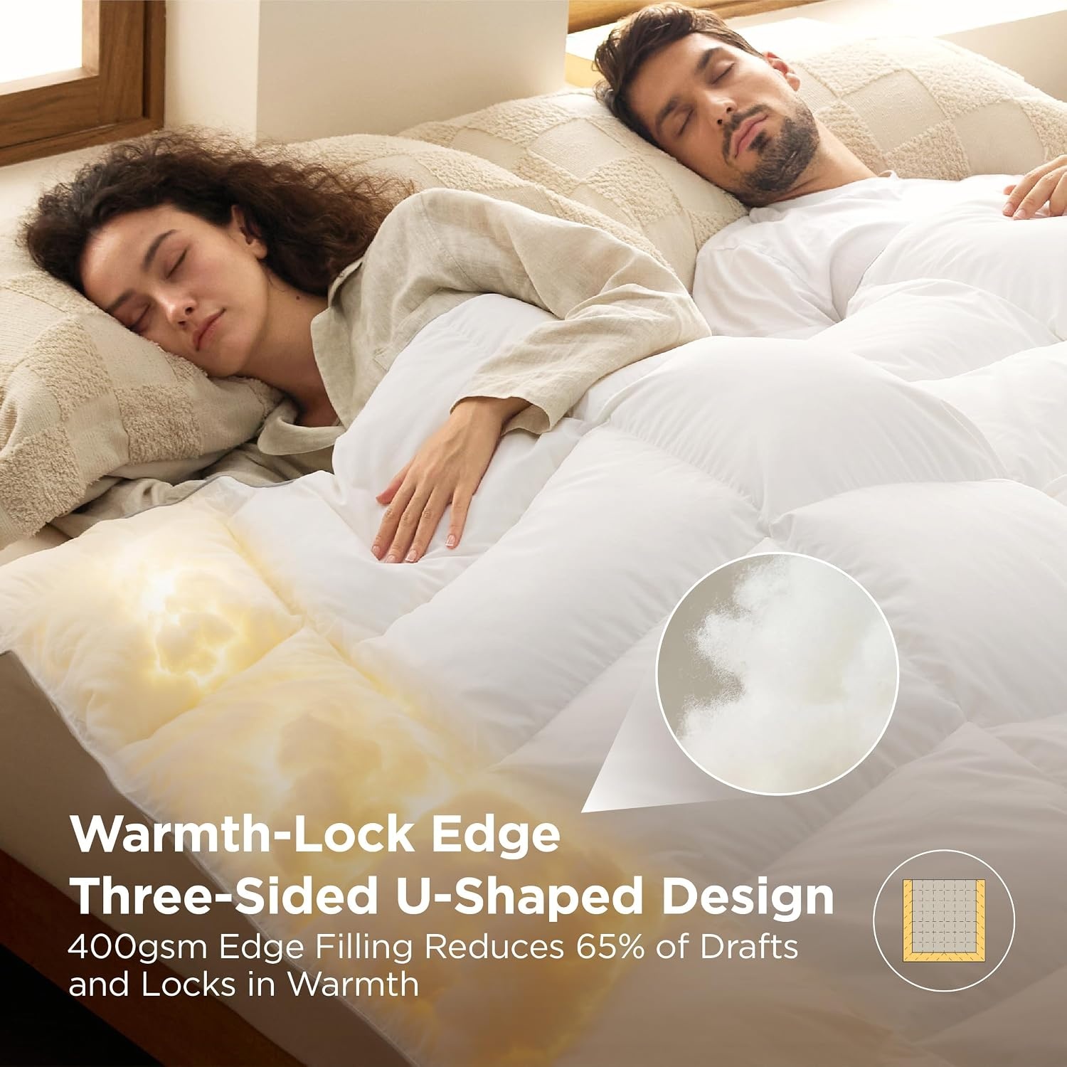 image:imageBedsure PureWoven Feather Down Comforter Queen Size All Season Duvet Downpass Certified Hotel Luxury Duvet Insert 8 Corner Tabs amp Storage Bag Soft Cotton Blend 90x90 Inches LightweightWhite Medium Weight