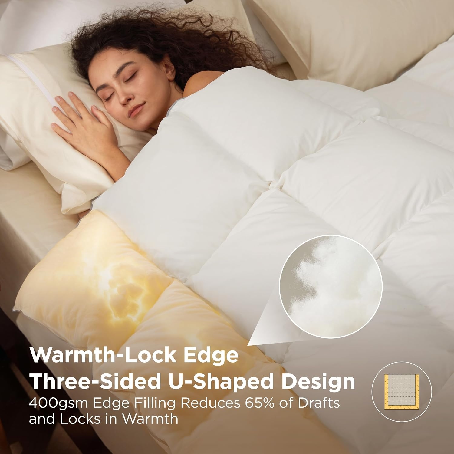 image:imageBedsure PureWoven Feather Down Comforter Queen Size All Season Duvet Downpass Certified Hotel Luxury Duvet Insert 8 Corner Tabs amp Storage Bag Soft Cotton Blend 90x90 Inches LightweightWhite Medium Weight