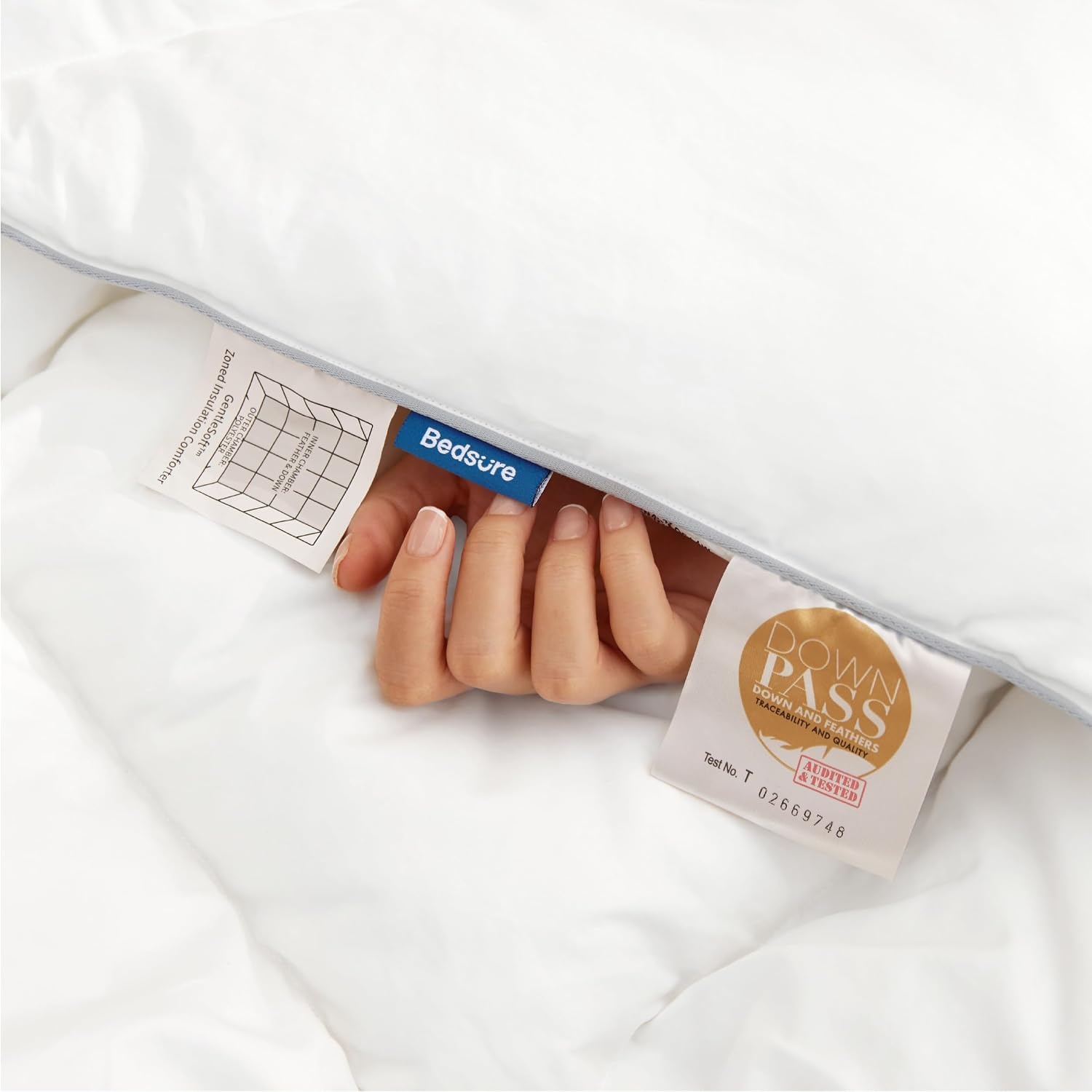 image:imageBedsure PureWoven Feather Down Comforter Queen Size All Season Duvet Downpass Certified Hotel Luxury Duvet Insert 8 Corner Tabs amp Storage Bag Soft Cotton Blend 90x90 Inches LightweightWhite Medium Weight