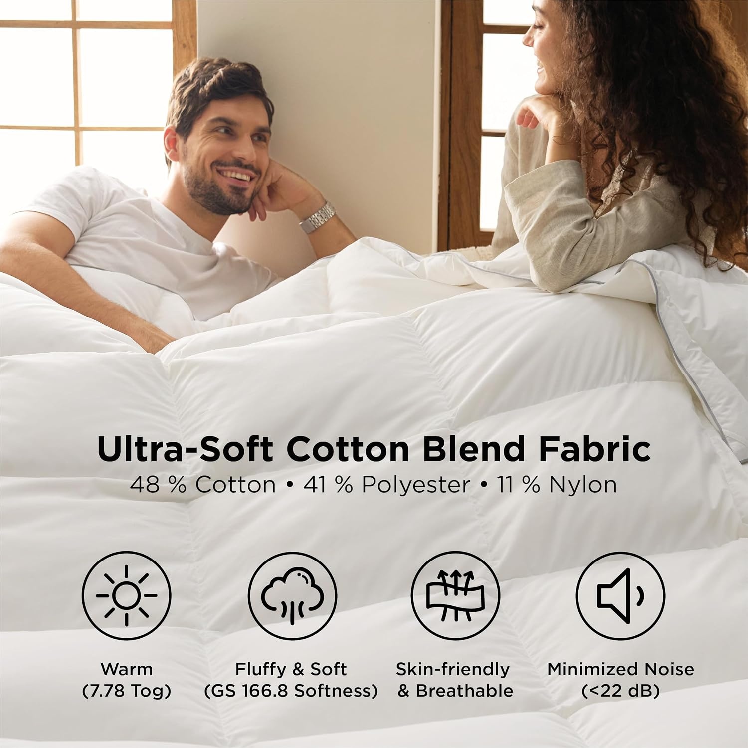 image:imageBedsure PureWoven Feather Down Comforter Queen Size All Season Duvet Downpass Certified Hotel Luxury Duvet Insert 8 Corner Tabs amp Storage Bag Soft Cotton Blend 90x90 Inches LightweightWhite Medium Weight