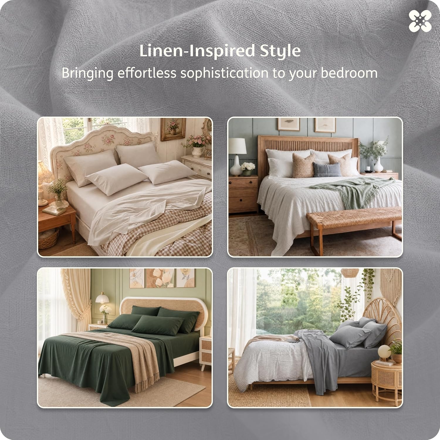image:imageBedsure PureWoven Gingham Sheets 100 Washed Cotton Queen Brown 6PCS LinenLike Percale Sheets Breathable amp Relaxed 18 Deep Pocket Rustic Minimalist Farmhouse Checkered YarnDyed PlaidGrey