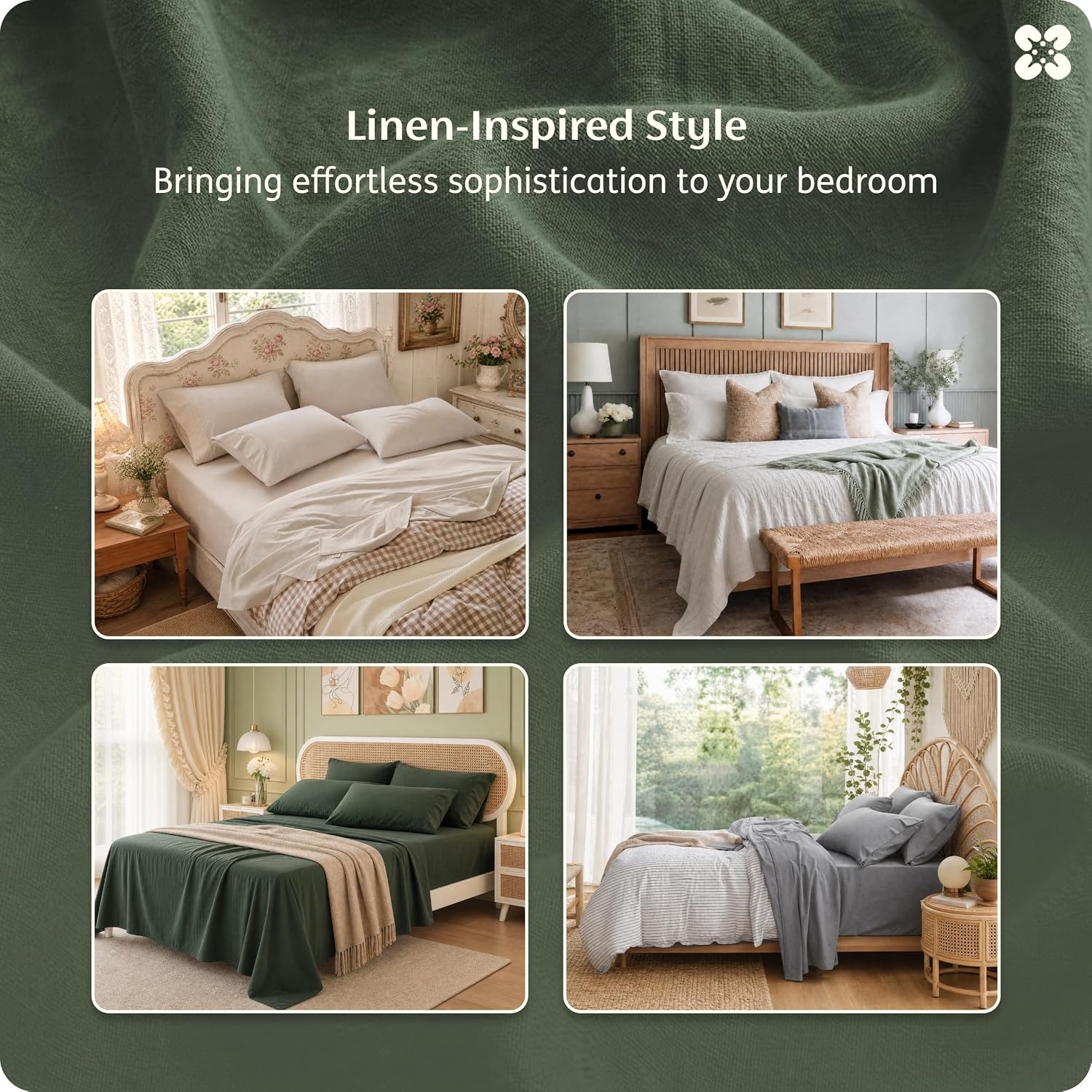 image:imageBedsure PureWoven Gingham Sheets 100 Washed Cotton Queen Brown 6PCS LinenLike Percale Sheets Breathable amp Relaxed 18 Deep Pocket Rustic Minimalist Farmhouse Checkered YarnDyed PlaidOlive Green