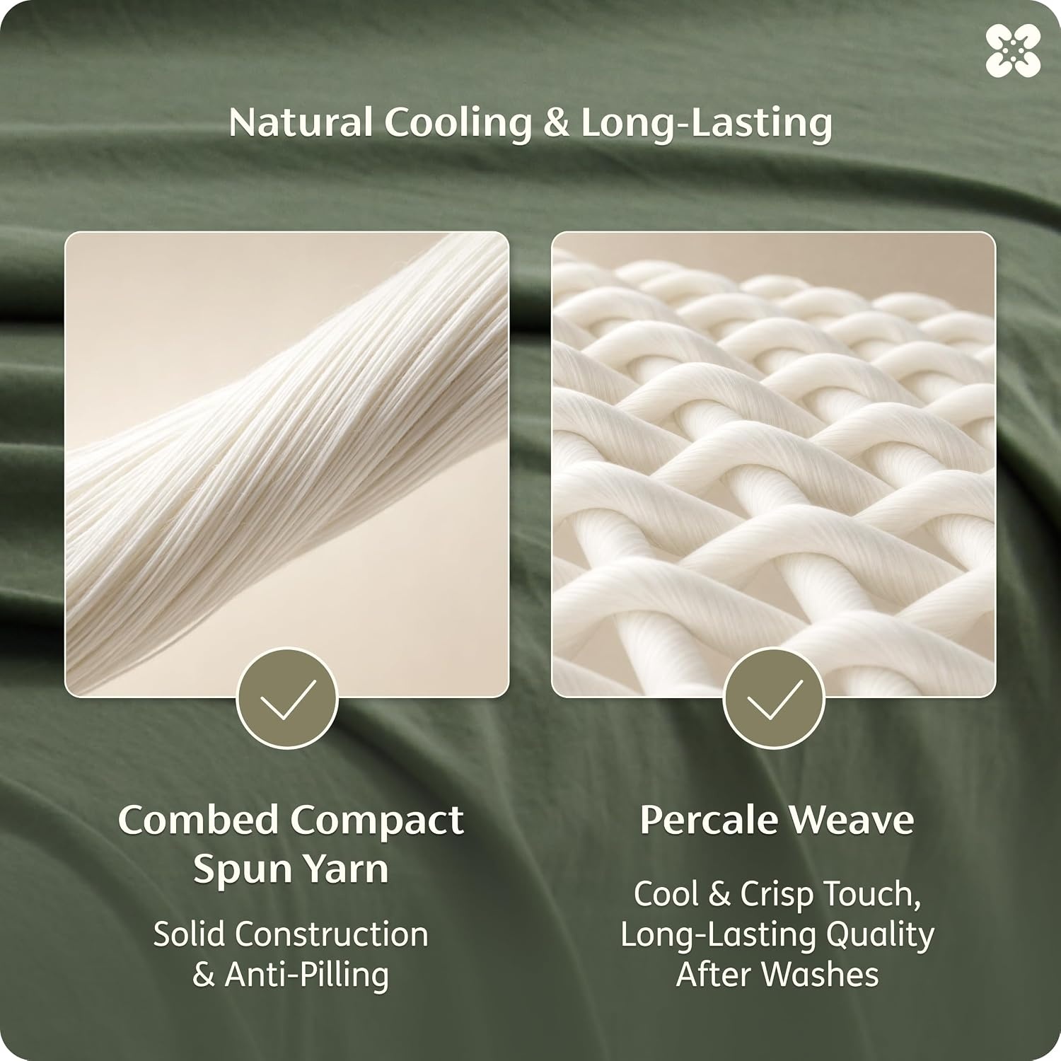 image:imageBedsure PureWoven Gingham Sheets 100 Washed Cotton Queen Brown 6PCS LinenLike Percale Sheets Breathable amp Relaxed 18 Deep Pocket Rustic Minimalist Farmhouse Checkered YarnDyed PlaidOlive Green
