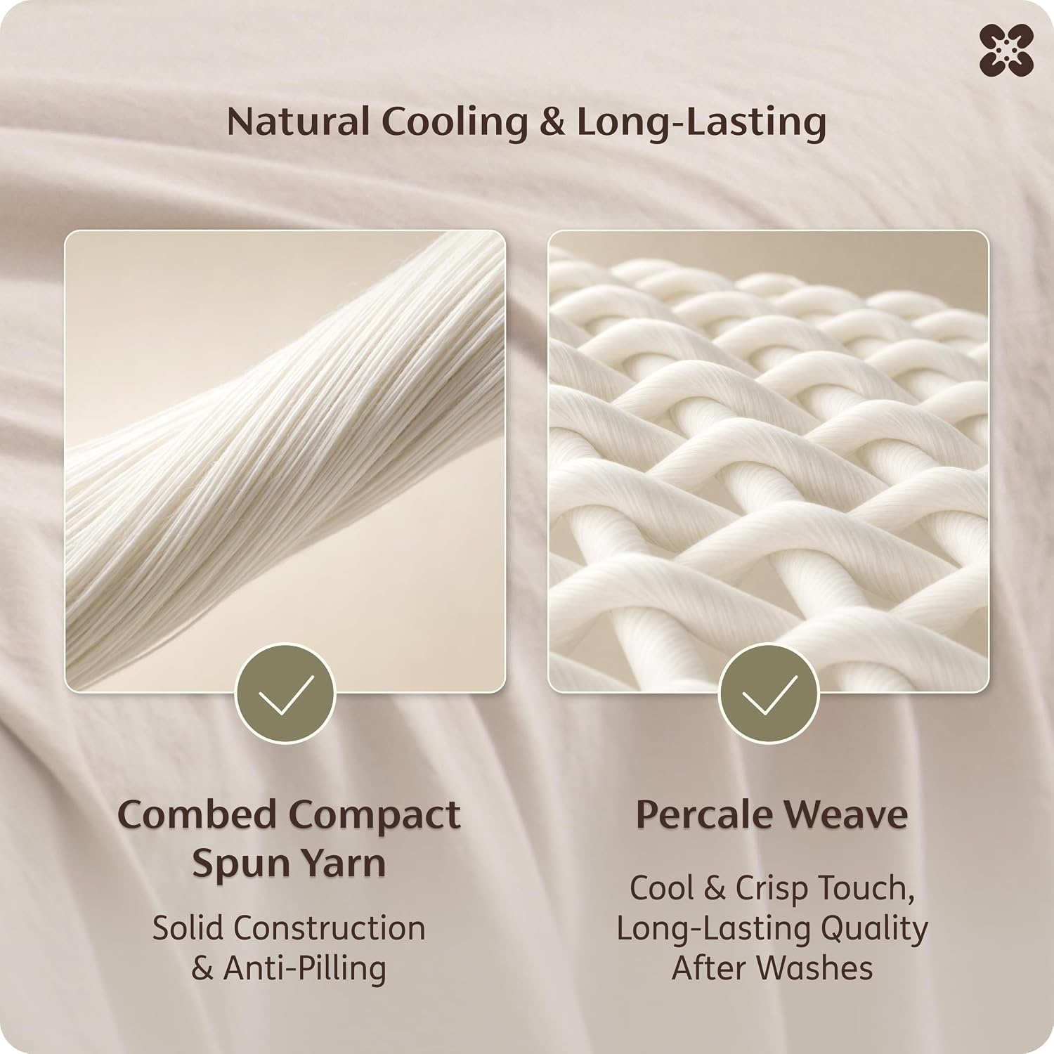 image:imageBedsure PureWoven Gingham Sheets 100 Washed Cotton Queen Brown 6PCS LinenLike Percale Sheets Breathable amp Relaxed 18 Deep Pocket Rustic Minimalist Farmhouse Checkered YarnDyed PlaidLinen Beige