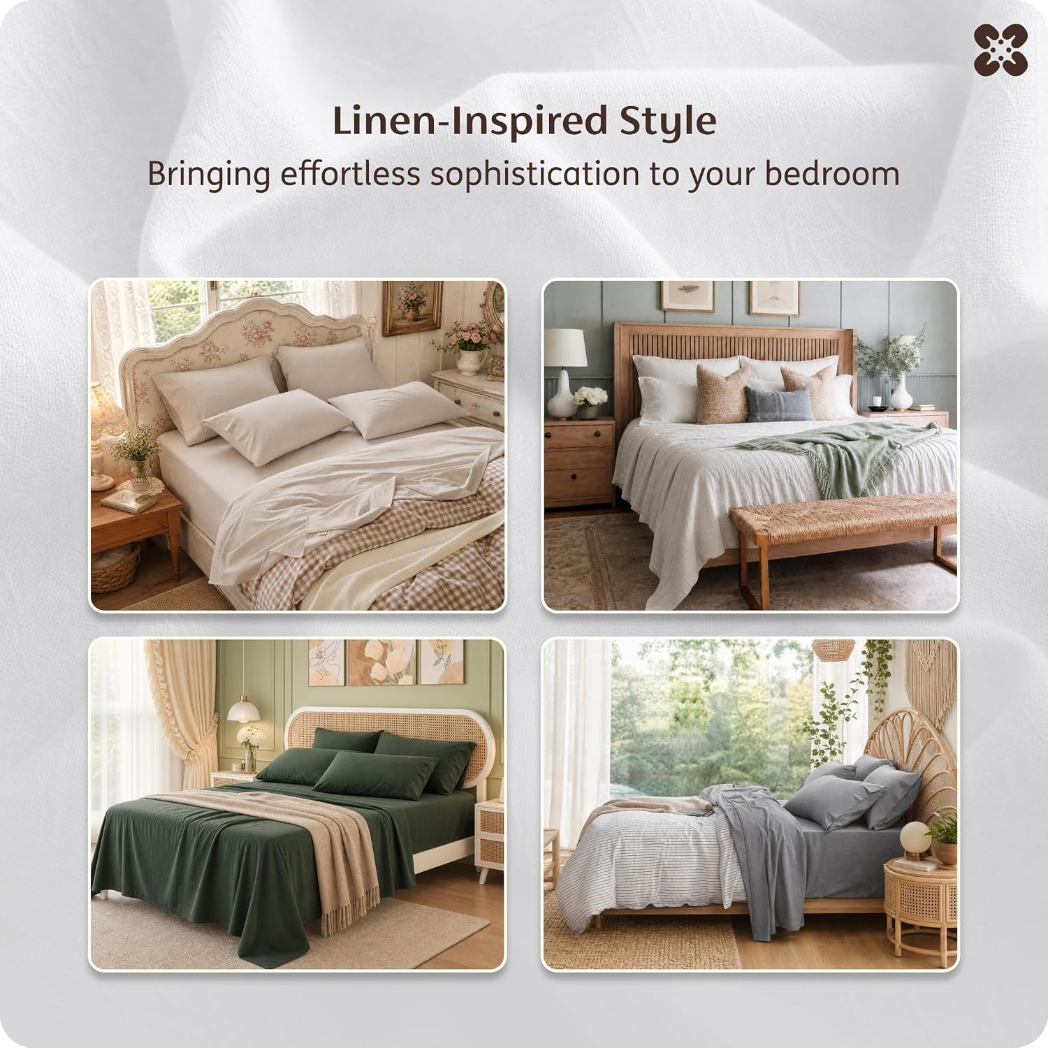 image:imageBedsure PureWoven Gingham Sheets 100 Washed Cotton Queen Brown 6PCS LinenLike Percale Sheets Breathable amp Relaxed 18 Deep Pocket Rustic Minimalist Farmhouse Checkered YarnDyed PlaidWhite
