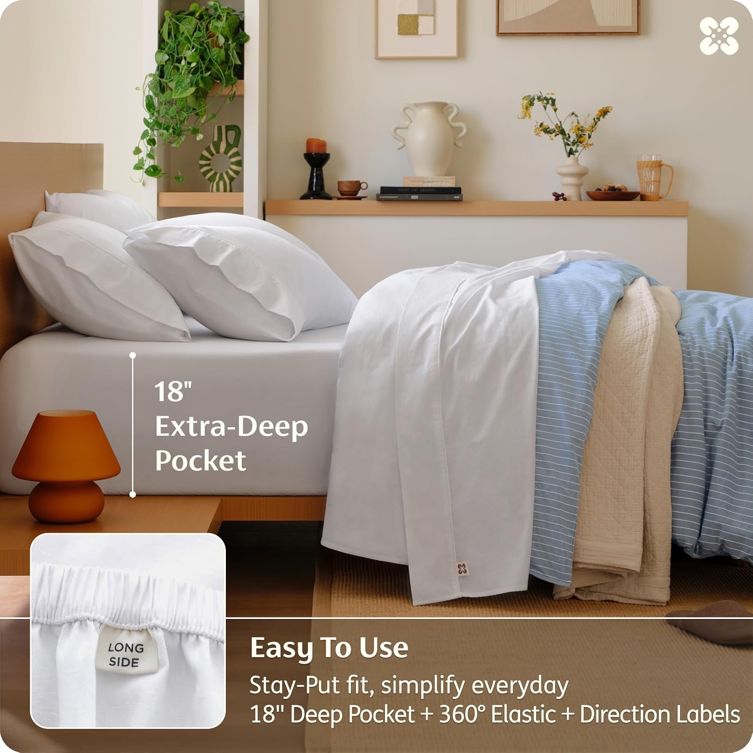image:imageBedsure PureWoven Gingham Sheets 100 Washed Cotton Queen Brown 6PCS LinenLike Percale Sheets Breathable amp Relaxed 18 Deep Pocket Rustic Minimalist Farmhouse Checkered YarnDyed PlaidWhite