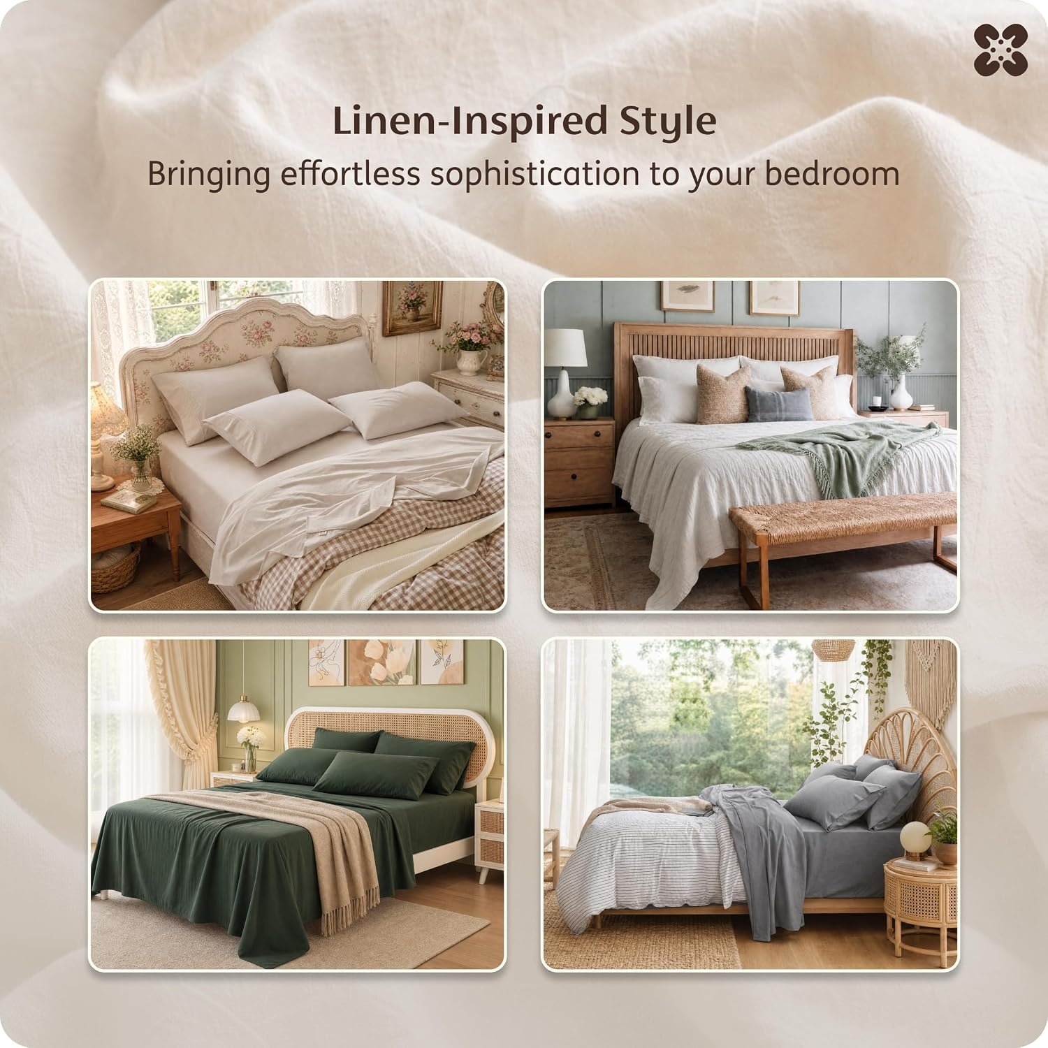image:imageBedsure PureWoven Gingham Sheets 100 Washed Cotton Queen Brown 6PCS LinenLike Percale Sheets Breathable amp Relaxed 18 Deep Pocket Rustic Minimalist Farmhouse Checkered YarnDyed PlaidLinen Beige