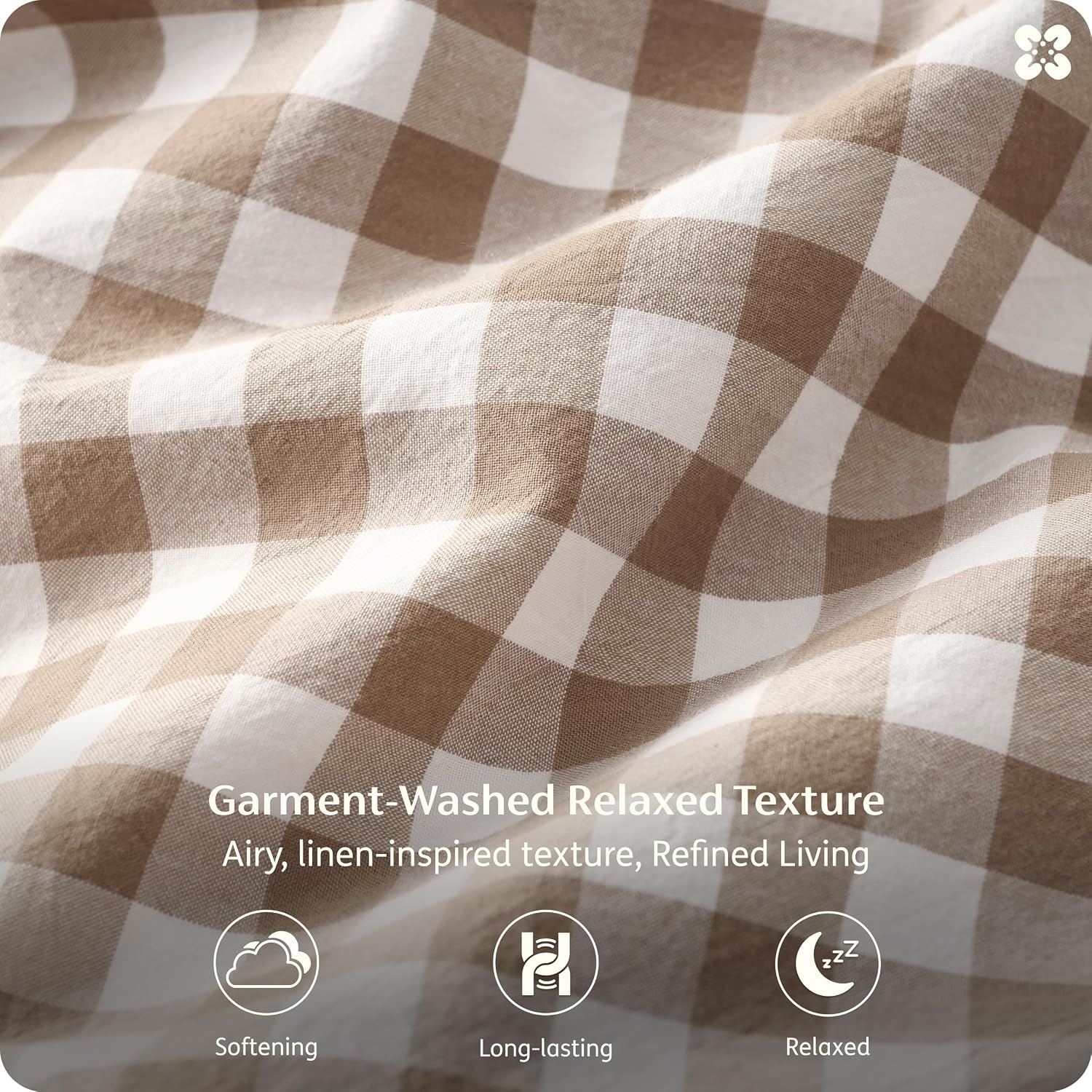 image:imageBedsure PureWoven Gingham Sheets 100 Washed Cotton Queen Brown 6PCS LinenLike Percale Sheets Breathable amp Relaxed 18 Deep Pocket Rustic Minimalist Farmhouse Checkered YarnDyed PlaidGingham Brown