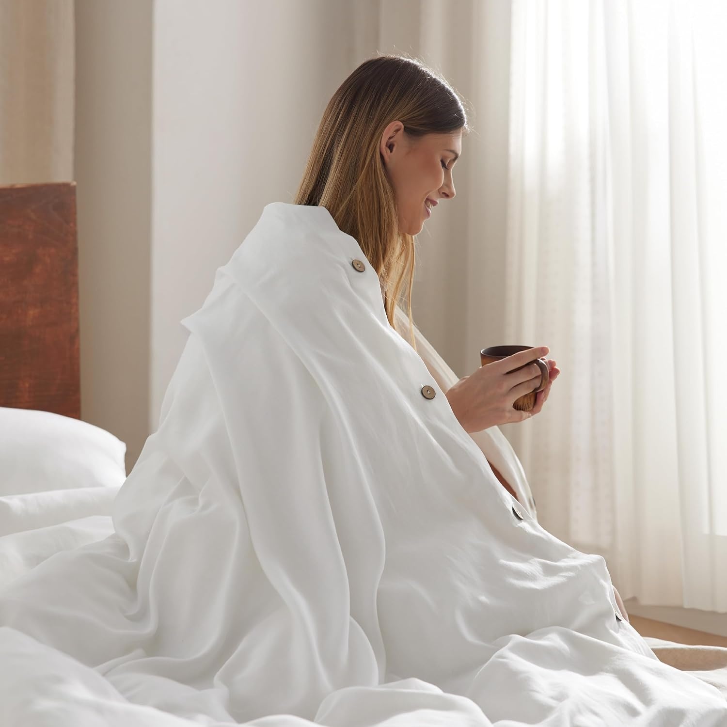 image:imageBedsure PureWoven Linen Duvet Cover Queen Linen Cotton Blend Natural PreWashed Cooling Duvet Cover for Hot Sleepers Breathable MoistureWicking Button Closure amp Corner Ties AllSeason03 White No Comforter