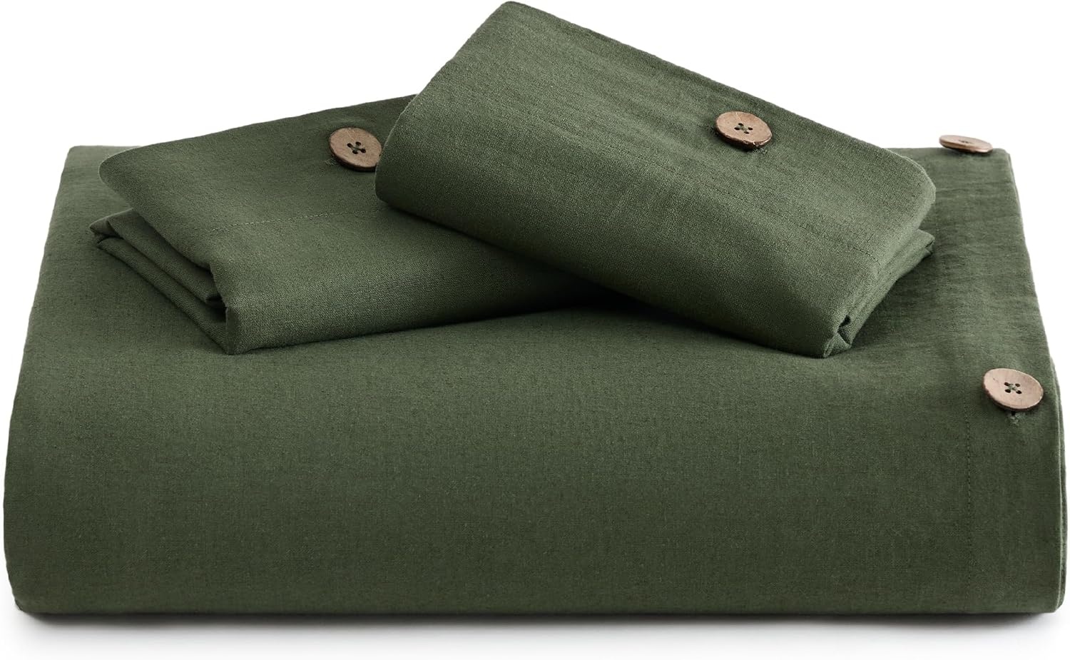 image:imageBedsure PureWoven Linen Duvet Cover Queen Linen Cotton Blend Natural PreWashed Cooling Duvet Cover for Hot Sleepers Breathable MoistureWicking Button Closure amp Corner Ties AllSeason07 Olive Green No Comforter