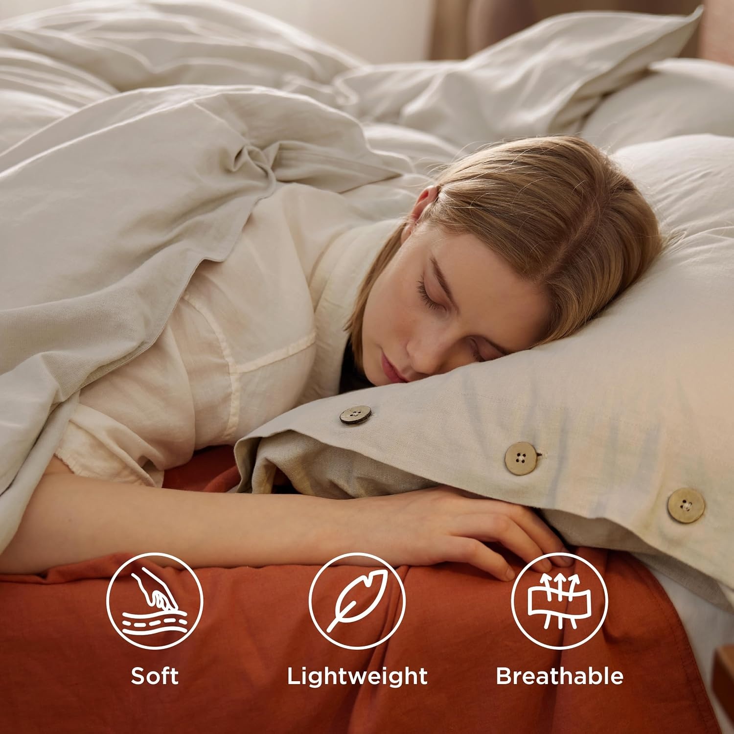 image:imageBedsure PureWoven Linen Duvet Cover Queen Linen Cotton Blend Natural PreWashed Cooling Duvet Cover for Hot Sleepers Breathable MoistureWicking Button Closure amp Corner Ties AllSeason01 Linen Color No Comforter