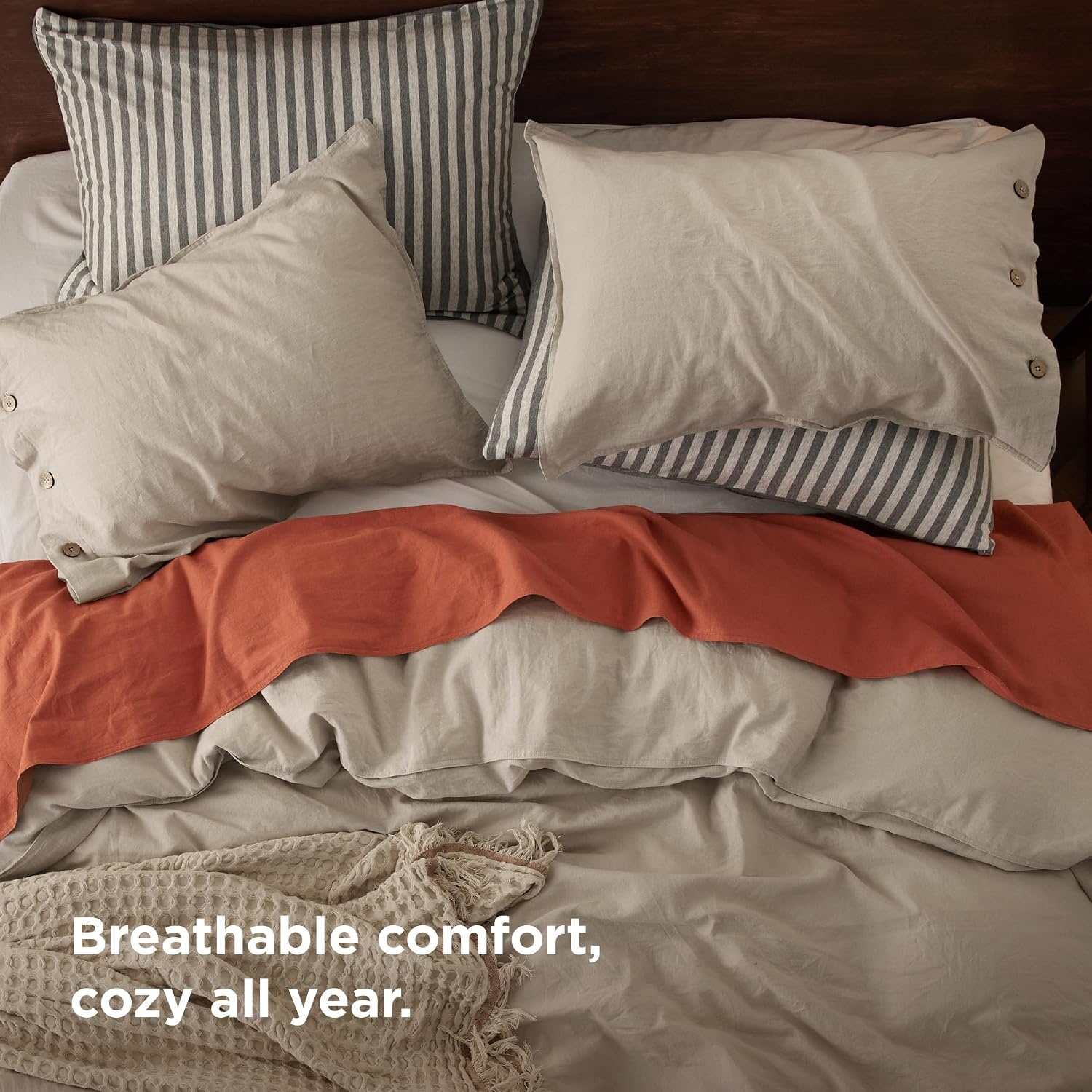 image:imageBedsure PureWoven Linen Duvet Cover Queen Linen Cotton Blend Natural PreWashed Cooling Duvet Cover for Hot Sleepers Breathable MoistureWicking Button Closure amp Corner Ties AllSeason01 Linen Color No Comforter