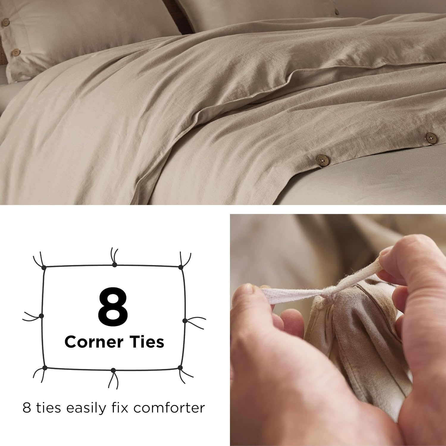 image:imageBedsure PureWoven Linen Duvet Cover Queen Linen Cotton Blend Natural PreWashed Cooling Duvet Cover for Hot Sleepers Breathable MoistureWicking Button Closure amp Corner Ties AllSeason04 Warm Tan No Comforter