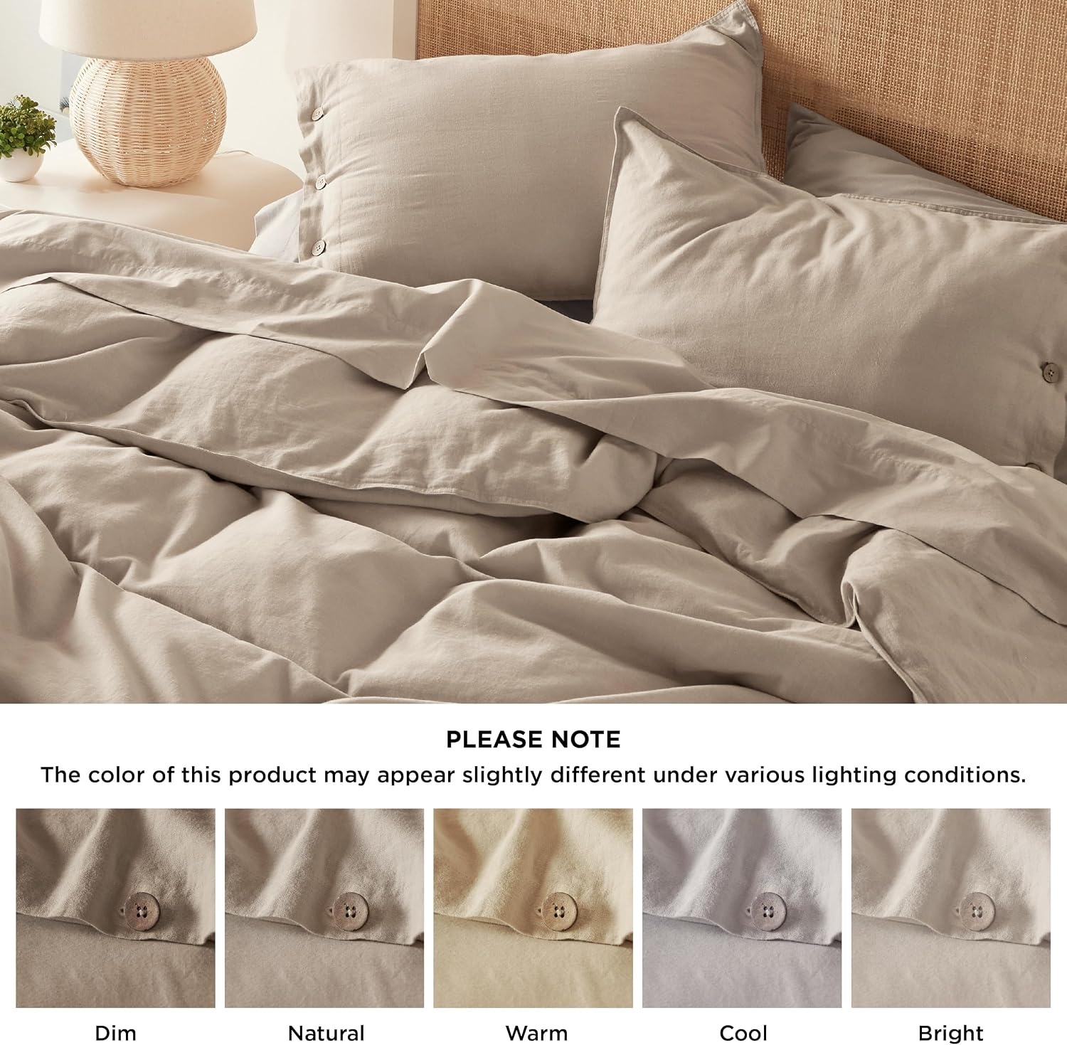 image:imageBedsure PureWoven Linen Duvet Cover Queen Linen Cotton Blend Natural PreWashed Cooling Duvet Cover for Hot Sleepers Breathable MoistureWicking Button Closure amp Corner Ties AllSeason04 Warm Tan No Comforter