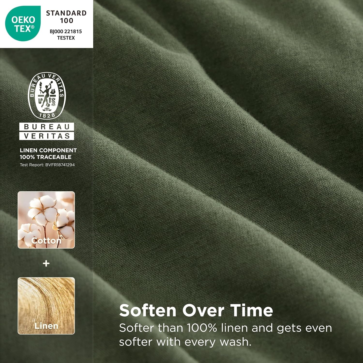image:imageBedsure PureWoven Linen Duvet Cover Queen Linen Cotton Blend Natural PreWashed Cooling Duvet Cover for Hot Sleepers Breathable MoistureWicking Button Closure amp Corner Ties AllSeason07 Olive Green No Comforter